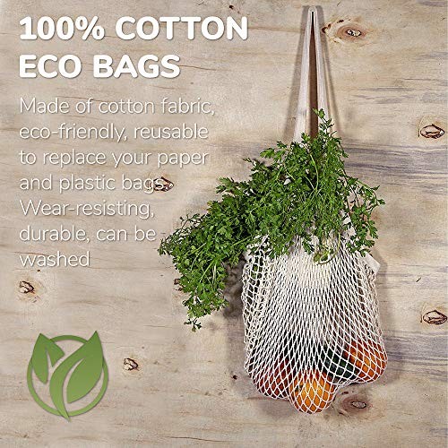 5 pack Cotton String Shopping Bags Reusable Washable Grocery Mesh 5-pack Biege