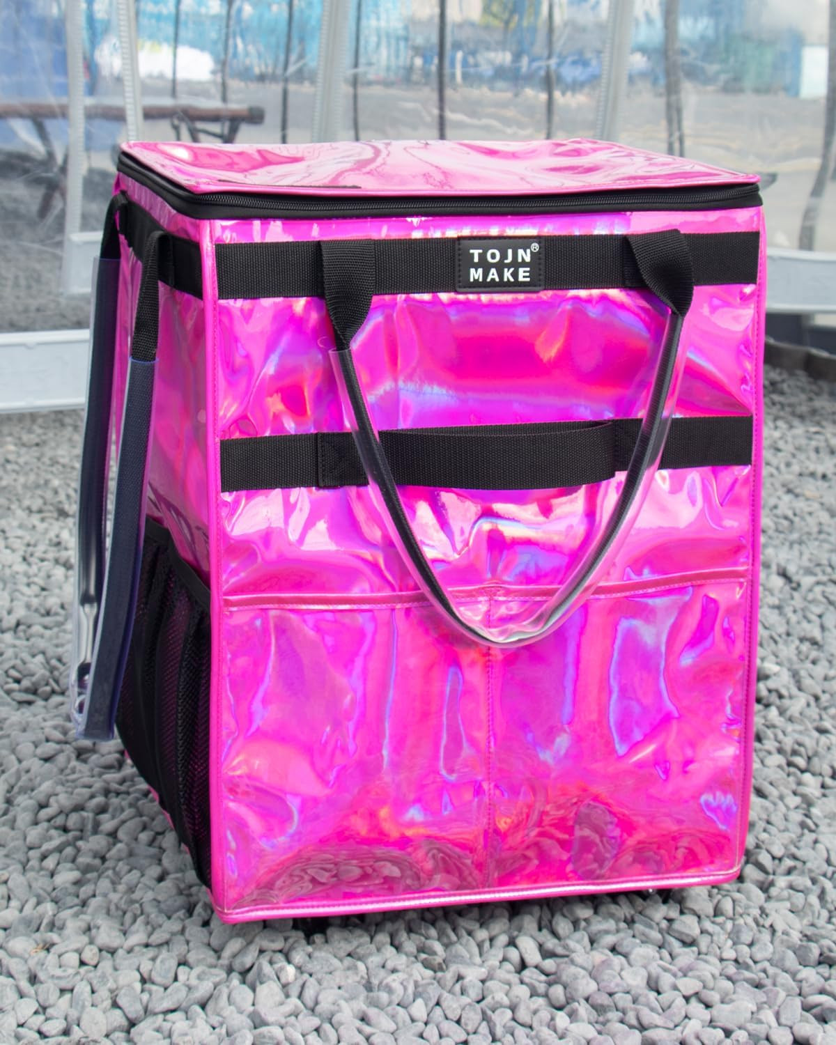 Glitter Red Heavy Duty Reusable Grocery Bag on Wheels with 8 Pockets