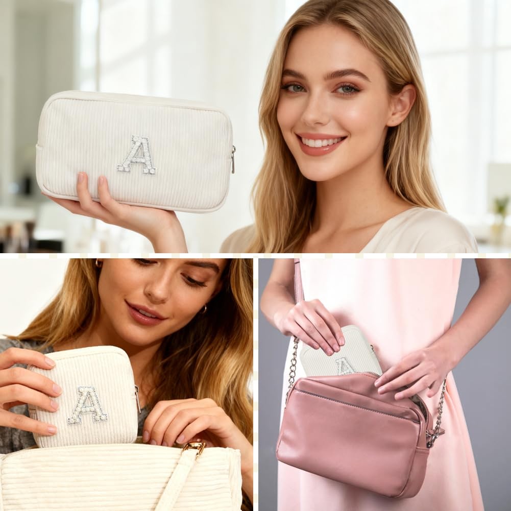 Meisohua 2 Pieces Personalized Initial Makeup Bag for Women one size, Beige