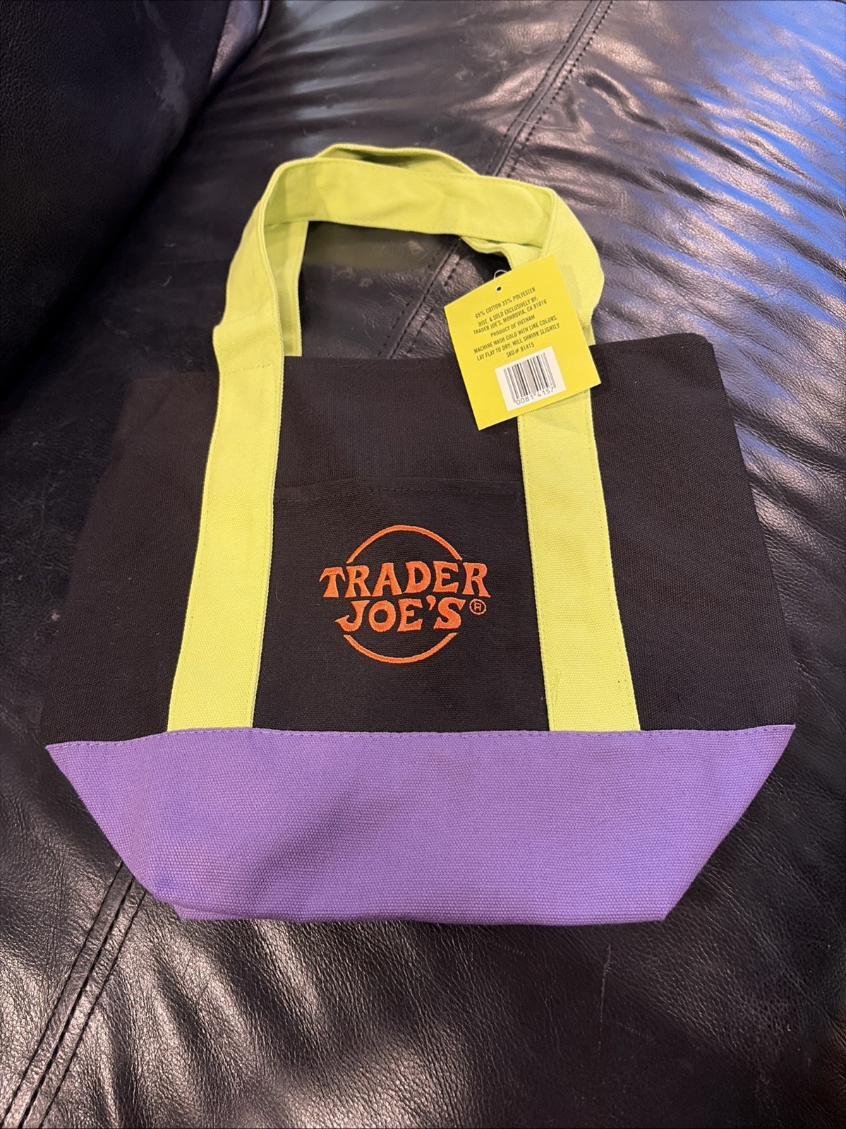 NEW W/ TAGS TRADER JOE’S HALLOWEEN MINI CANVAS TOTE BAG Green/Black/Purple
