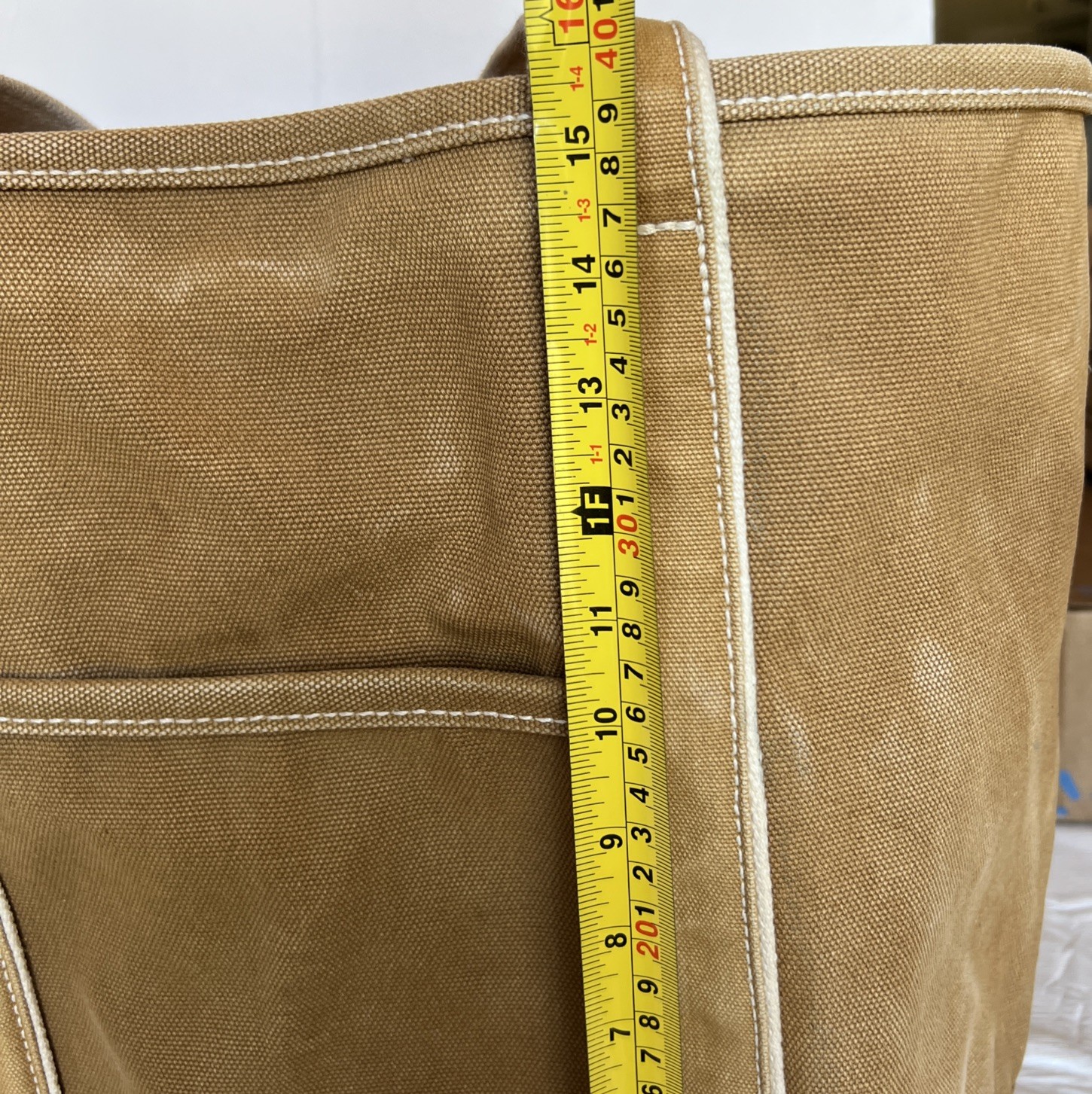 Lands End Boat Tan Tote XL Sun Faded Bag 11×15.5×17” Key Holder Snap Pocket READ
