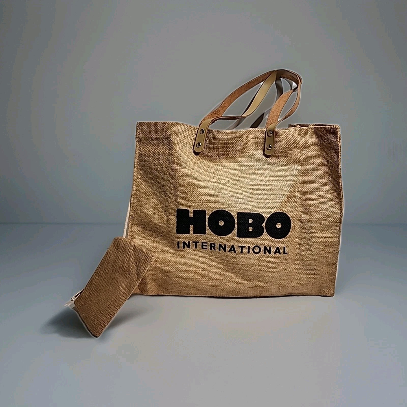 HOBO INTERNATIONAL BURLAP JUTE TOTE BAG WITH CHANGE PURSE