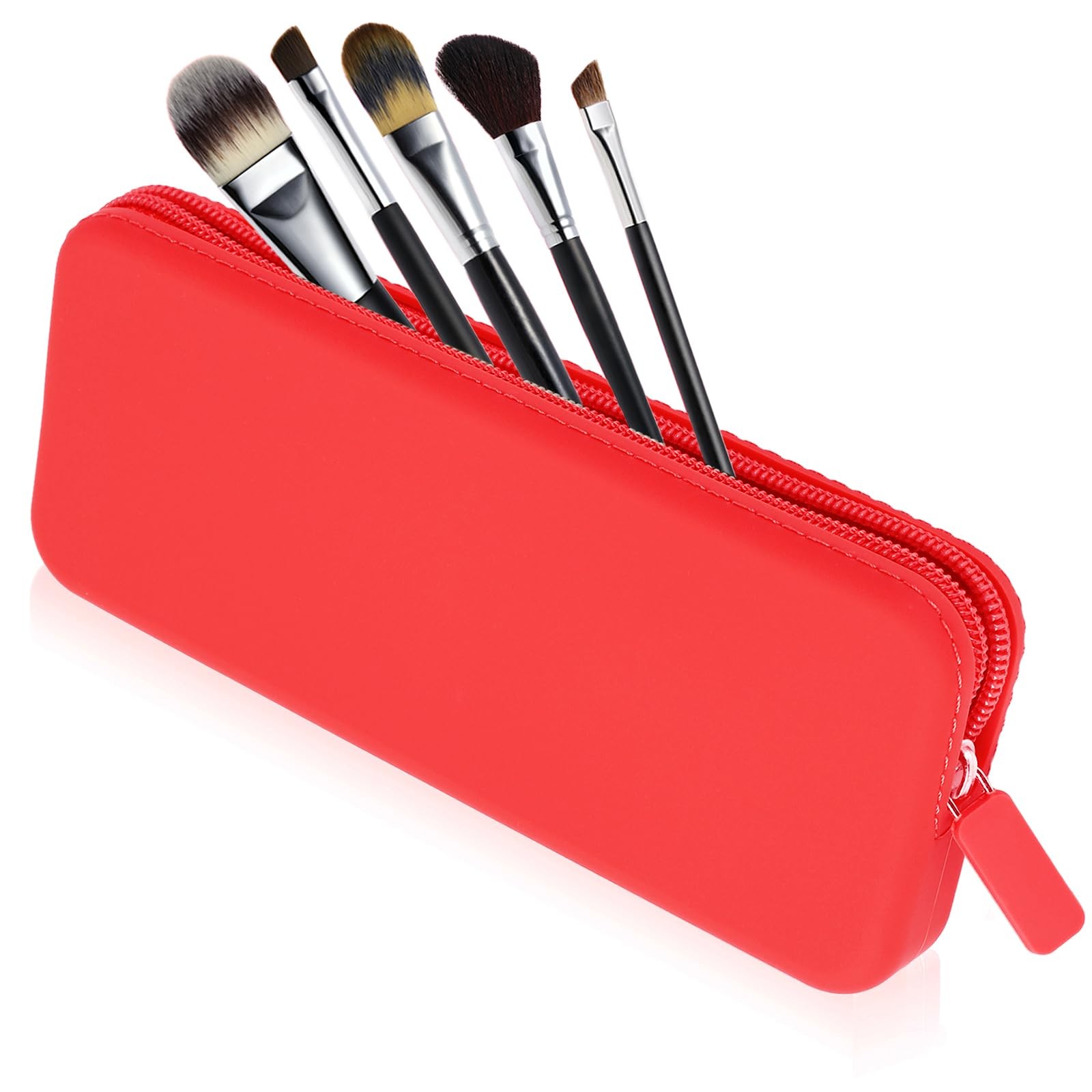 Sakolla Travel Makeup Brush Holder, Waterproof Silicone Small, Red