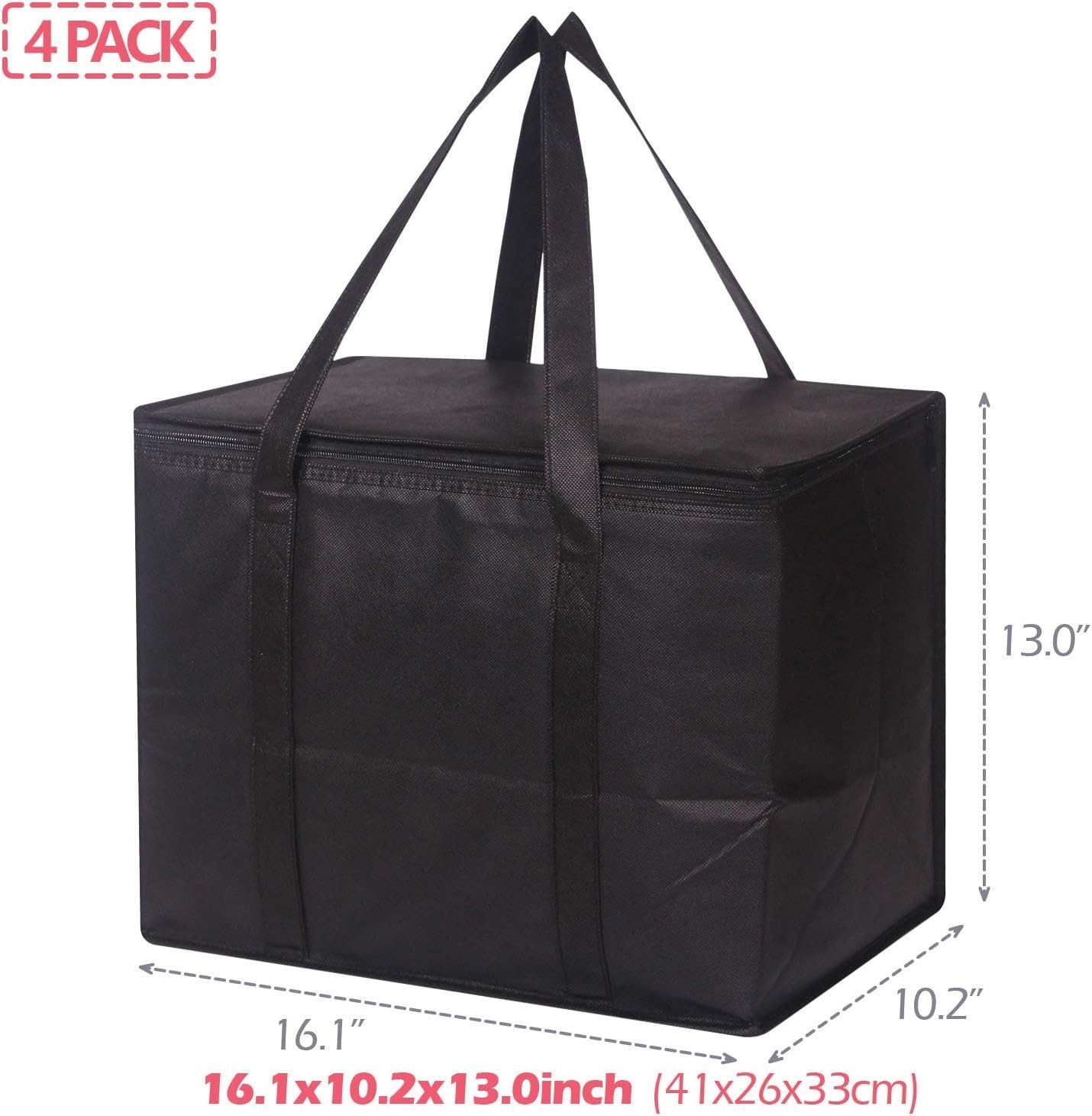 Insulated Reusable Bags with Sturdy Zipper – 4 Pack