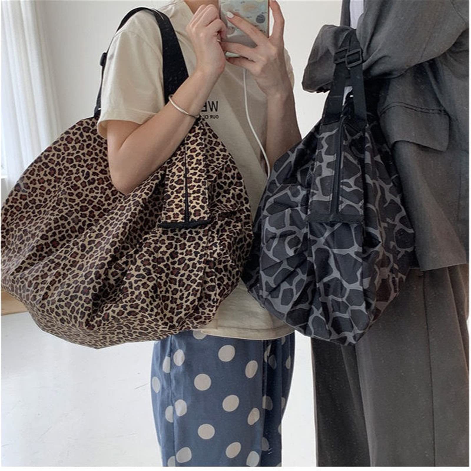 Portable Foldable Shopping Bag Multipurpose Travel Shoulder Bag Leopard
