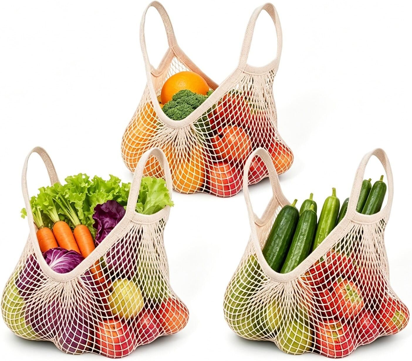 Reusable Cotton Mesh Grocery Bags Cotton String Bag Net Shopping Mesh Bags Pack
