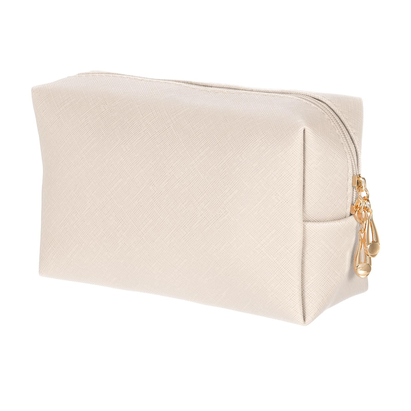 uxcell PU Leather Square Makeup Bag, Waterproof Cosmetic Organizer Bag Gold