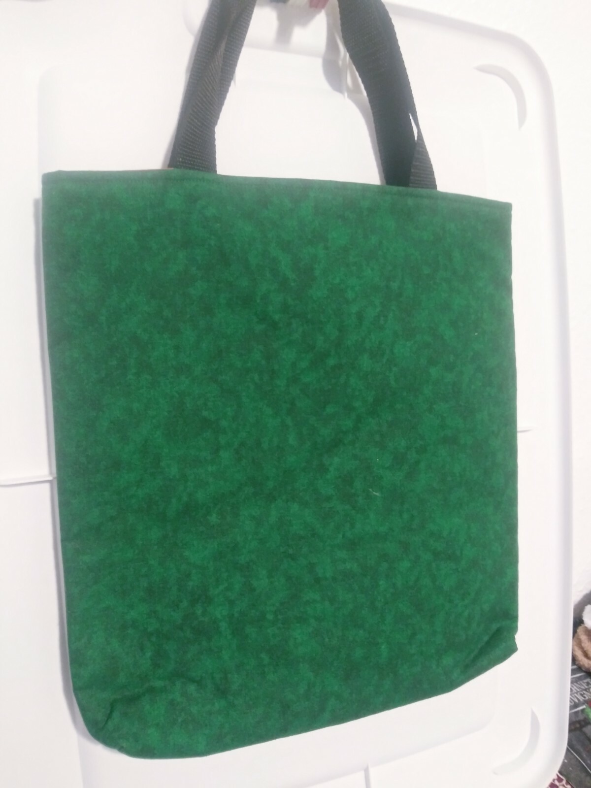 Christmas Tote Bag reversible 13″ x 11″ x 2″ plus 7″ Handle Tree Buttons Stars