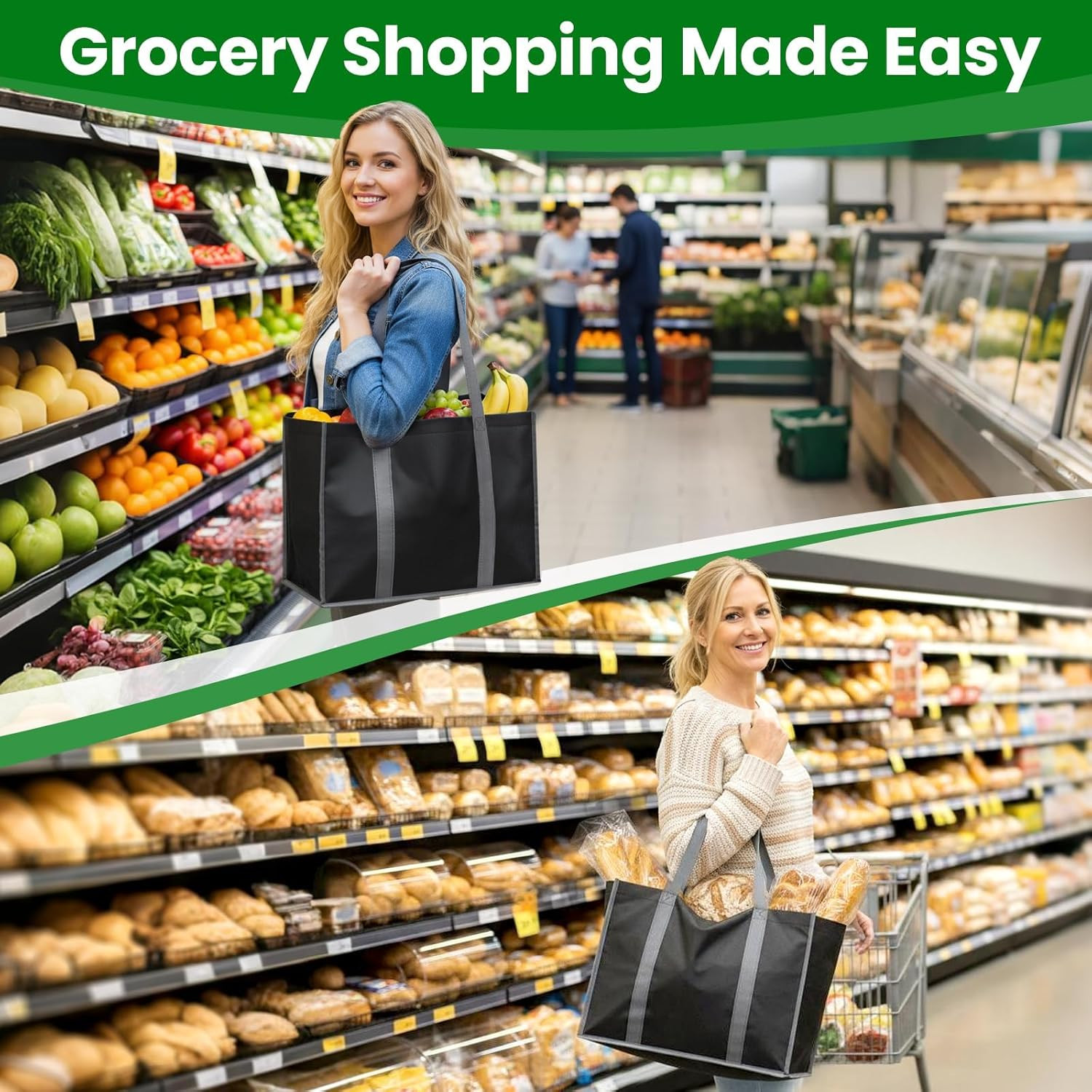 Reusable Grocery Bags with Long Handles [6 Pack] – Multipurpose Large Shoppin…