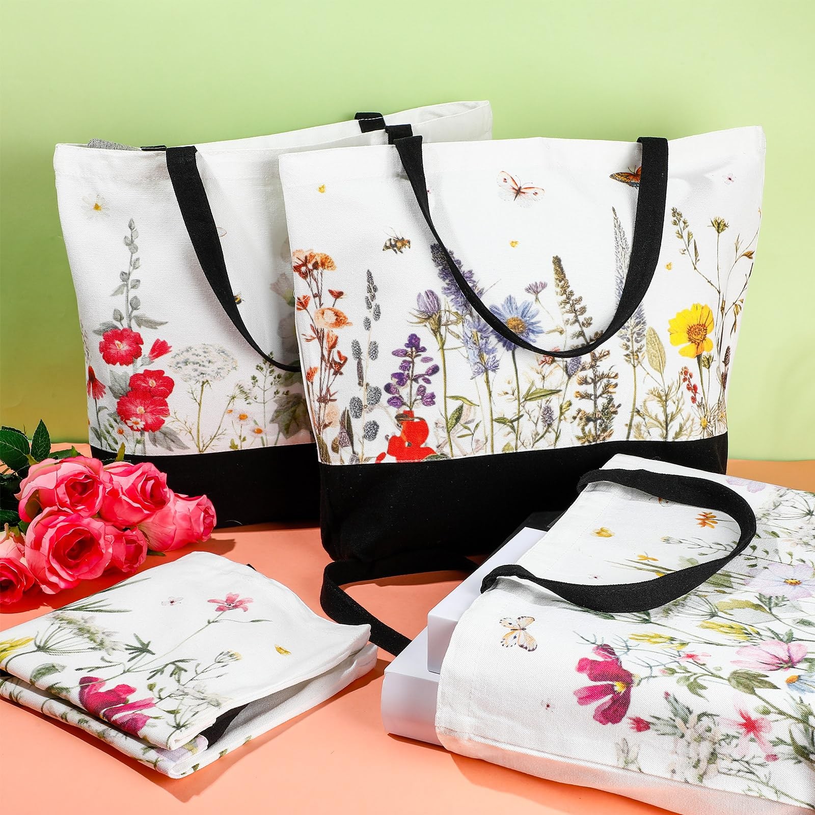 10 Pcs Wildflower Canvas Tote Bag Bulk Large Book Lovers Floral Gift Tote 18….