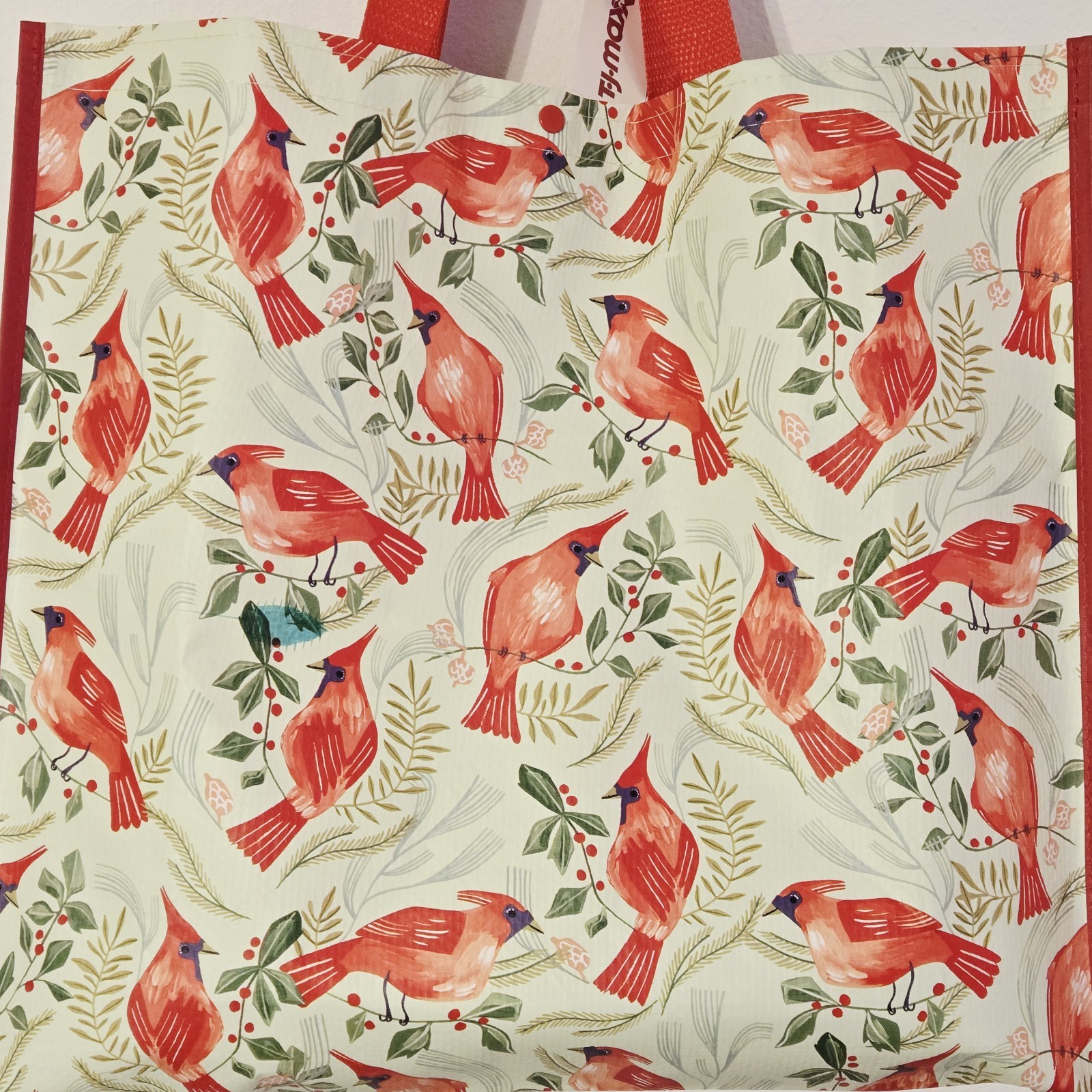 Christmas Red Cardinal Cardinals Birds Holly Garland TJMaxx Tote Bag Gift