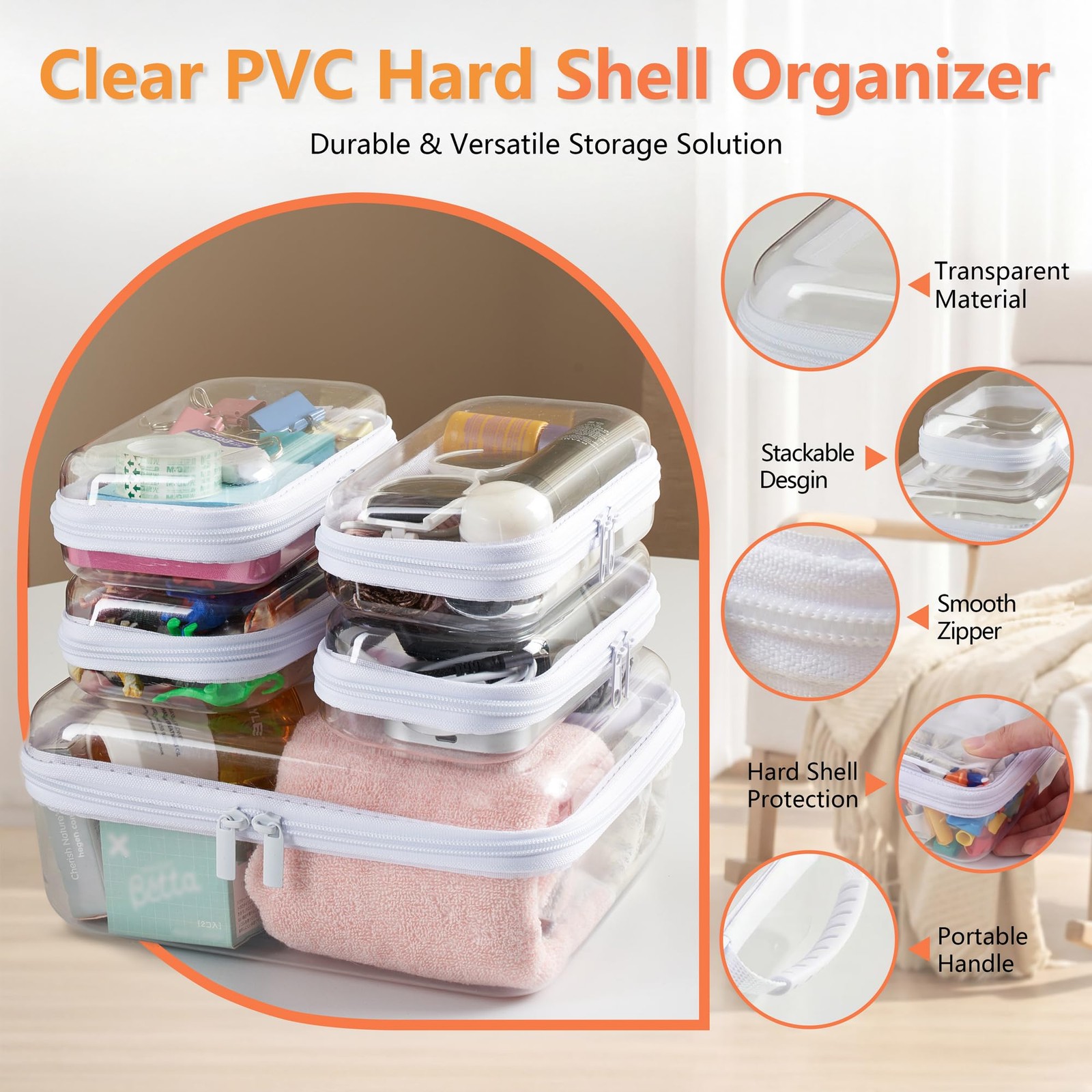 WELPIRT 5PCS Travel Essentials for Toiletries with Handle L+4S, White