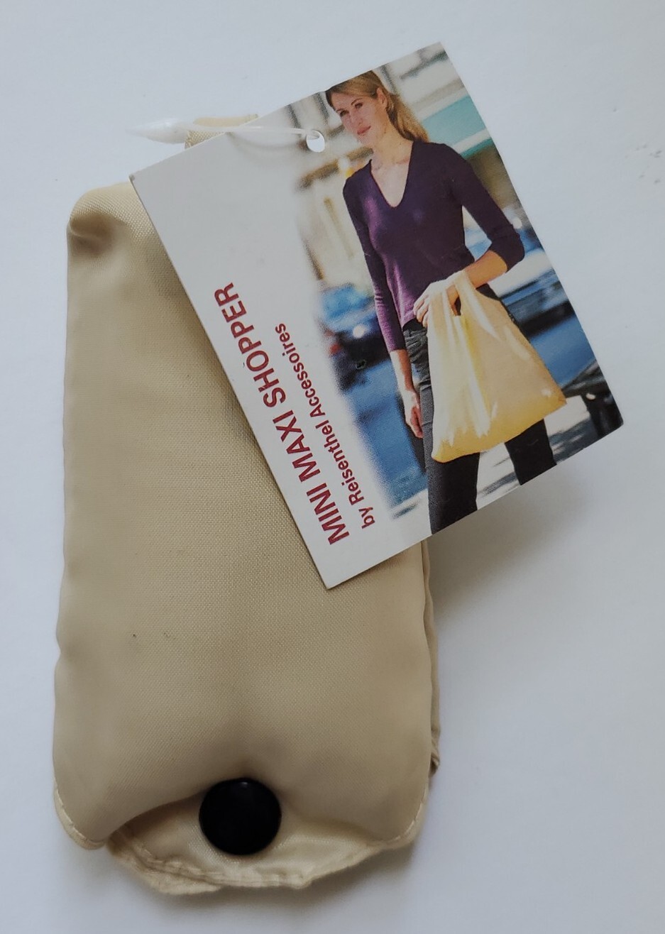Reusable Grocery Bag Shopper Recycle Tote Tiny Travel Clip On Beige