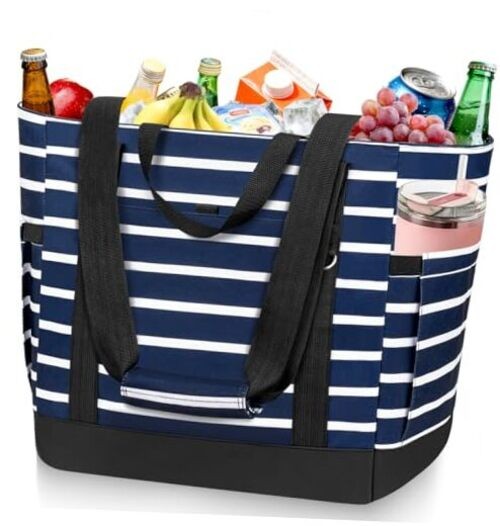 Soft Cooler Bag Insulated for Travel,Large Insulated Dark Blue and White