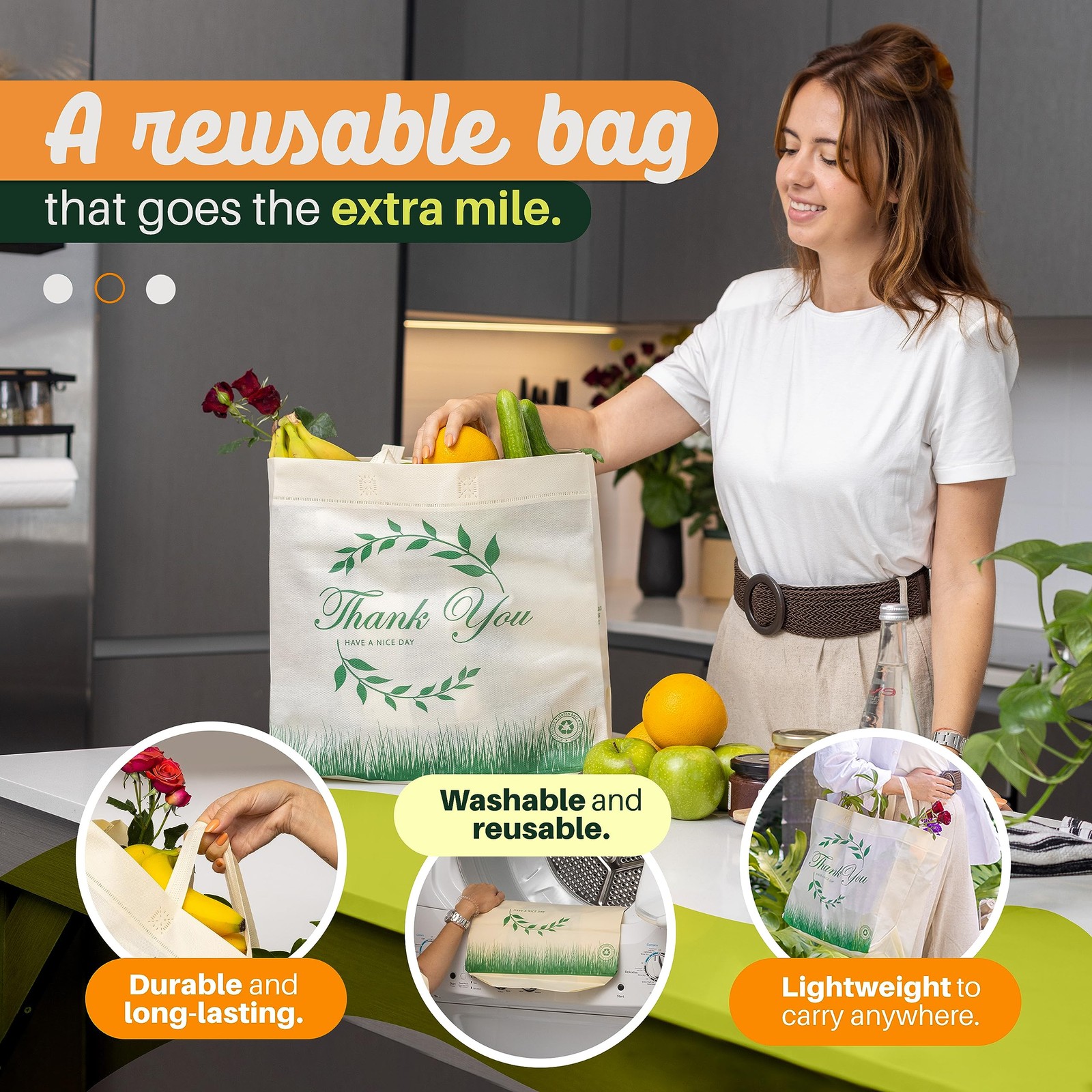 Simply Cool 50 Pack Reusable Thank You-Have a Nice Day Eco-Friendly Large Gro…