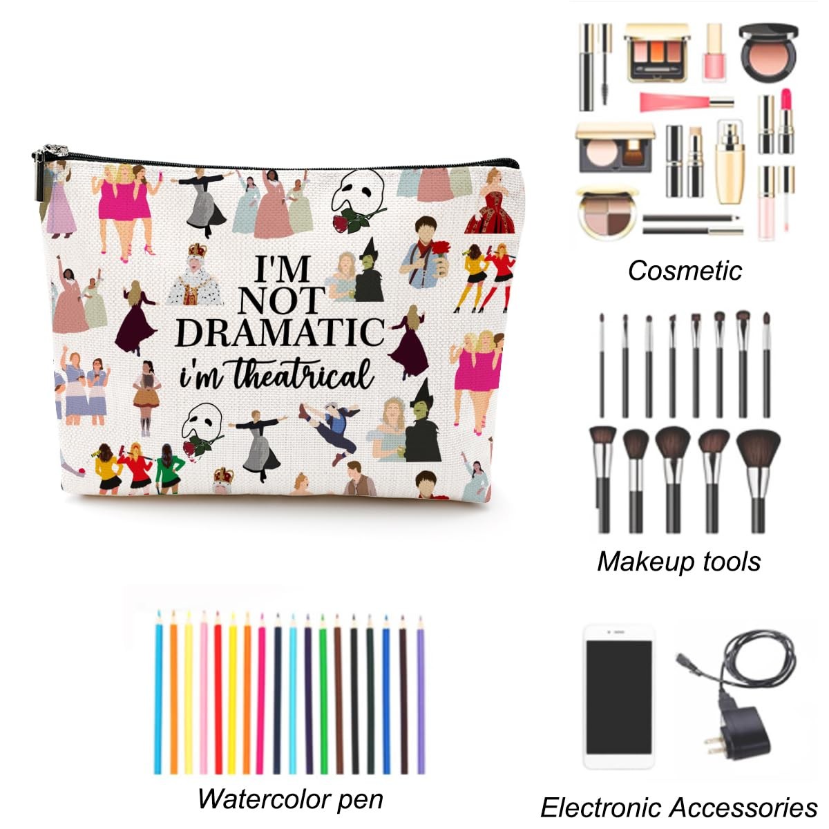 LONGXIN Musical Gift Theatre Cosmetic Make up Bag Music Lover Gifts for Beige