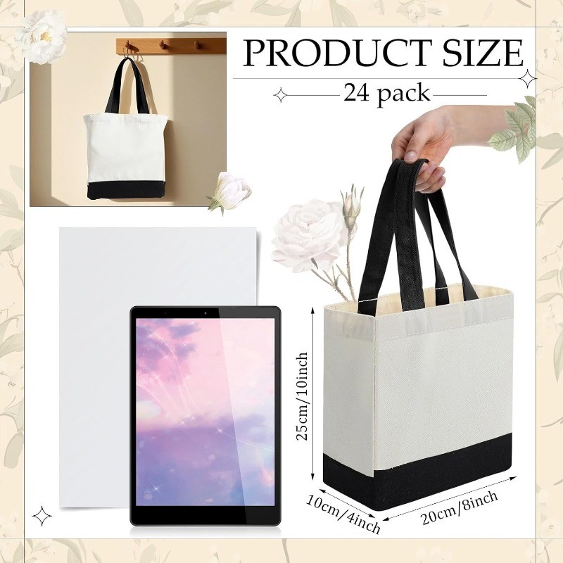 24 Pack Mini Canvas Tote Bag 8” x 4” x 10” Small Sublimation Blank Canvas