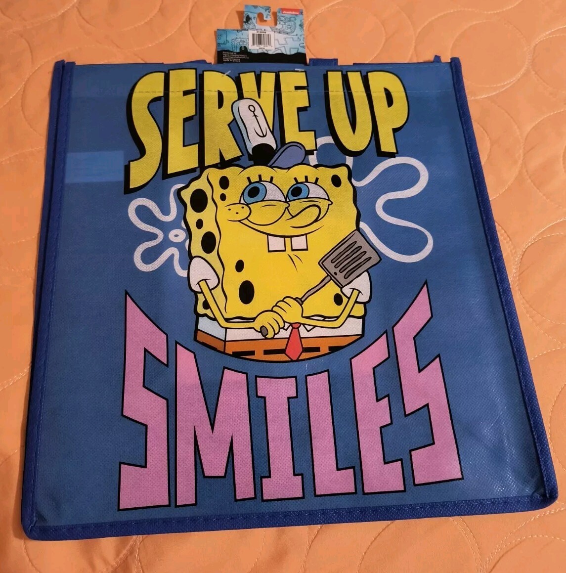 SpongeBob SquarePants “Serve Up Smiles” Blue Shopping Bag/Tote With Handle 🆕