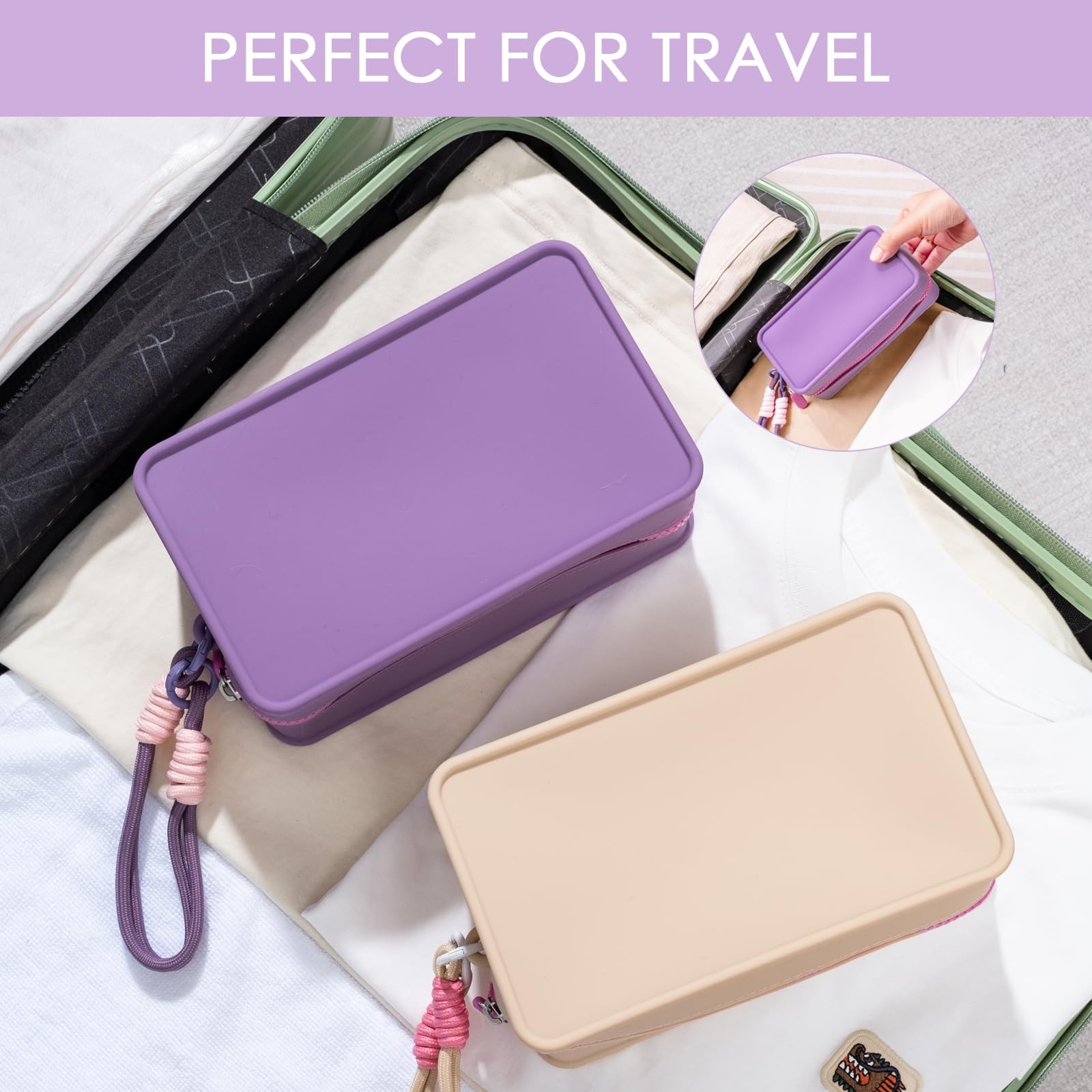 Travistar Silicone Travel Makeup Bag – Large Capacity Make Up purple-regular