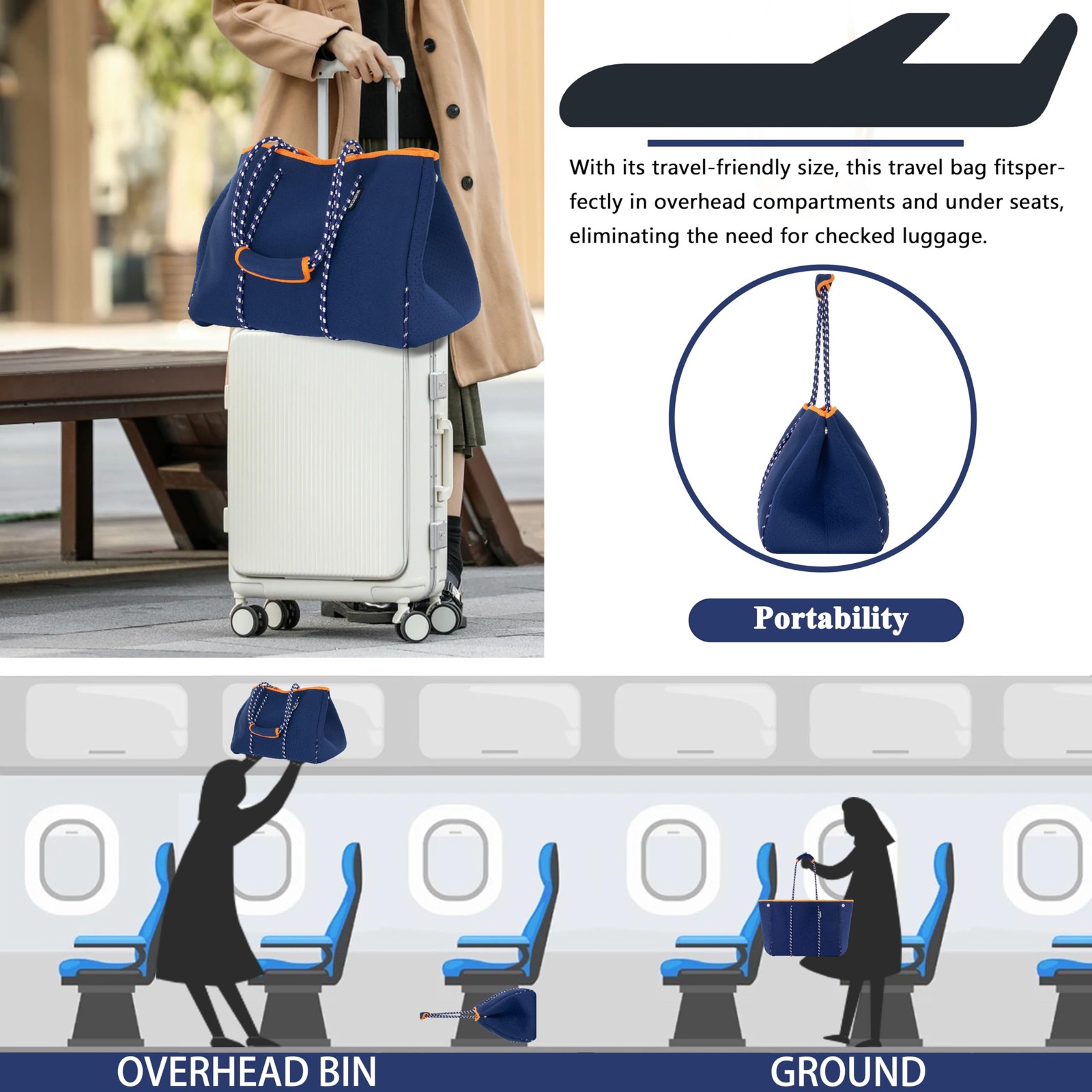 Neoprene Multipurpose Beach Bag Tote with Inner Zipper Pocket …