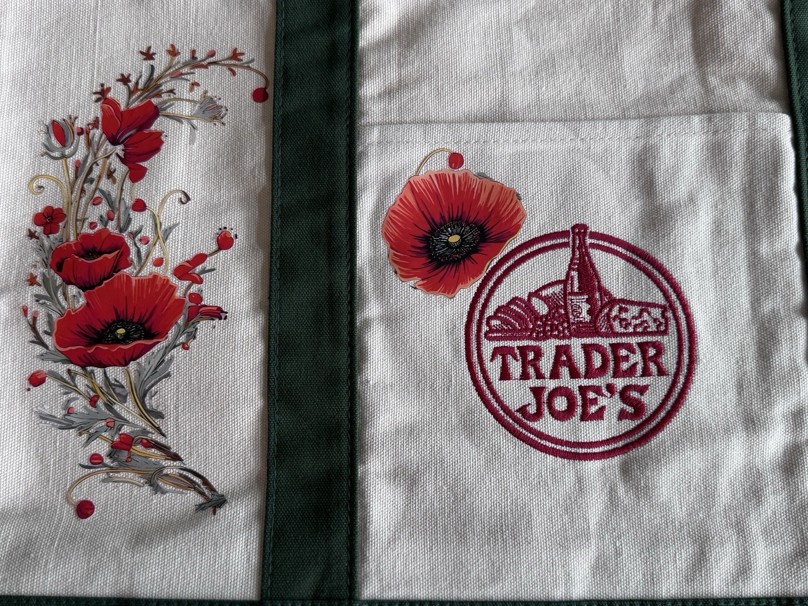 Trader Joe’s Foldable Canvas Reusable Shopping Bag Floral Beige Green Red