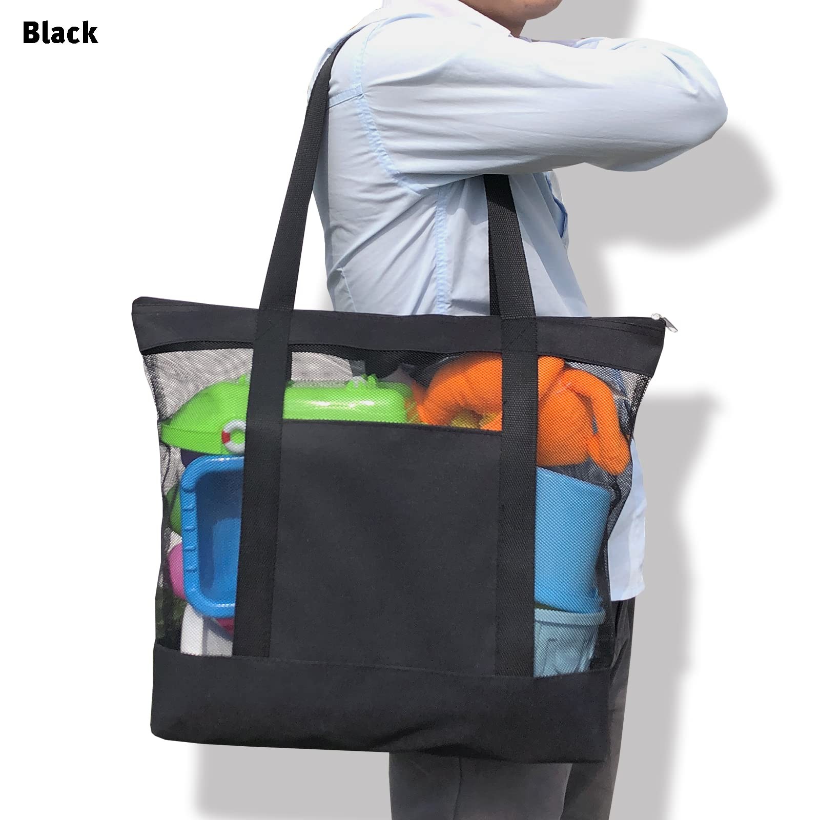 2Pack Mesh Tote Bag,Sandproof Beach Bags with Zipper &Double Pocket For Groce…