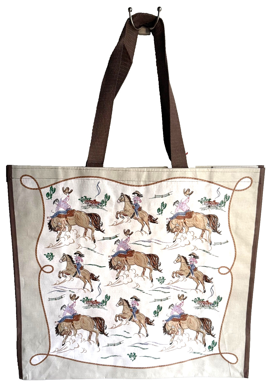 TJ MAXX REUSABLE LARGE TOTE SHOPPING BAG NEW WESTERN COWBOY COWGIRL HORSE RODEO
