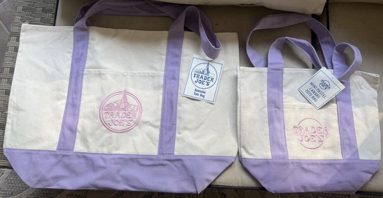 Trader Joe’s Viral LARGE AND MINI Lavender Canvas Tote Bag Set Of 2 NWT!