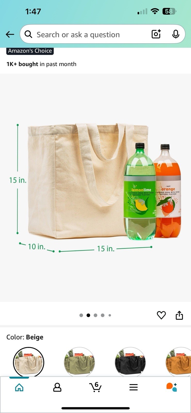 VeraMia Canvas Grocery Bag 3pc XL Pockets Long Shoulder Strap Handle Heavy Duty