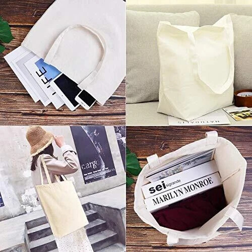 Reusable Canvas Tote Bag Natural Cotton Grocery Shopping Bags 15″x12″Set Of 6