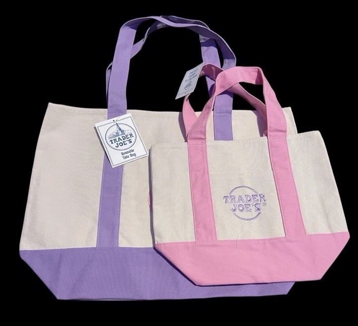 Trader Joe’s Lavender Purple Large + Pink Mini Canvas Tote Bag 2 Set Limited 🛍️