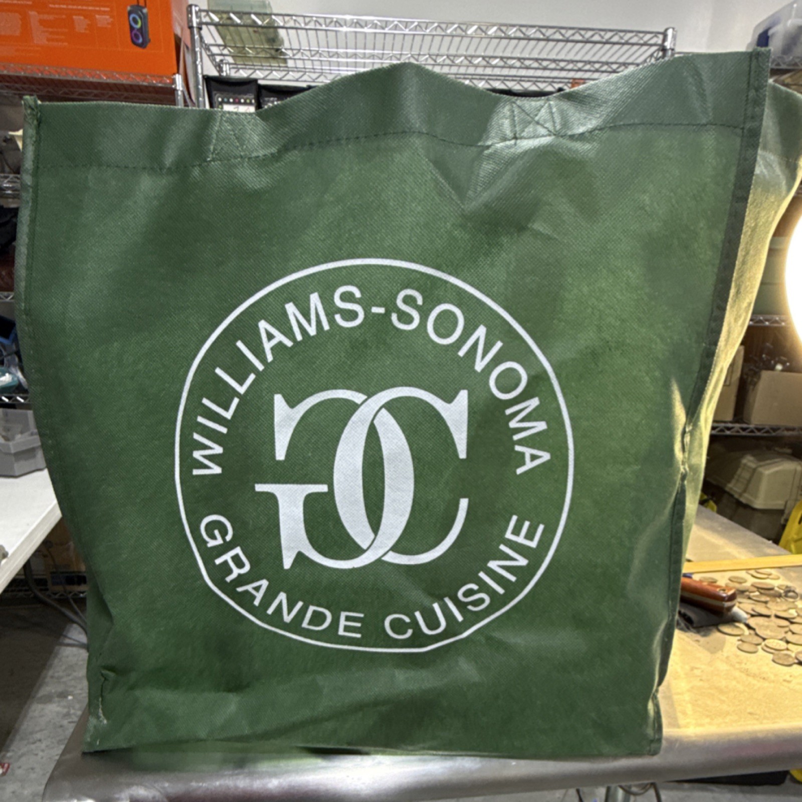 Williams-Sonoma Green Polyester Large Foldable Reusable Shopping Bag Modern