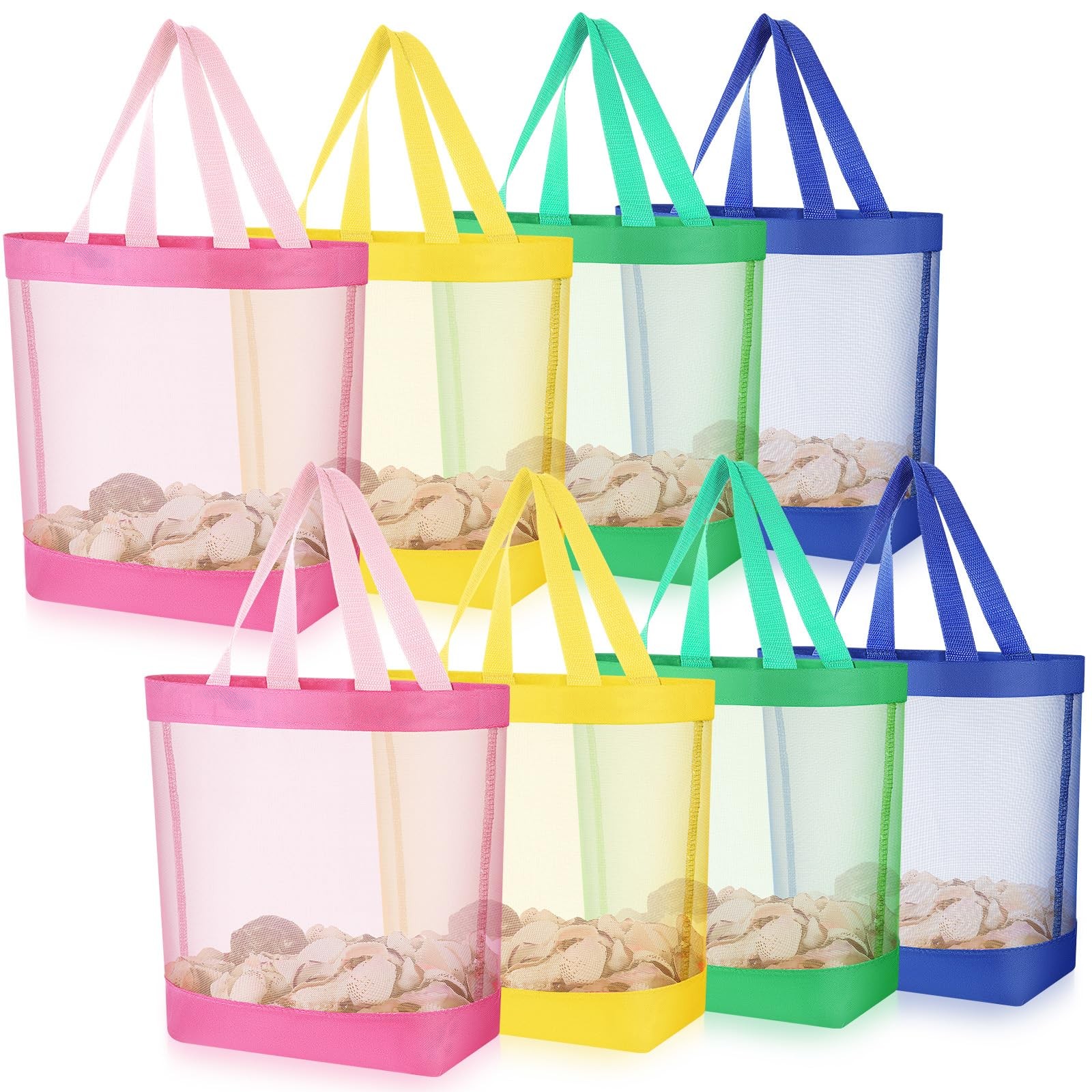 8 Pack Mini Mesh Beach Tote Bags Reusable Colorful Polyester for Travel Party