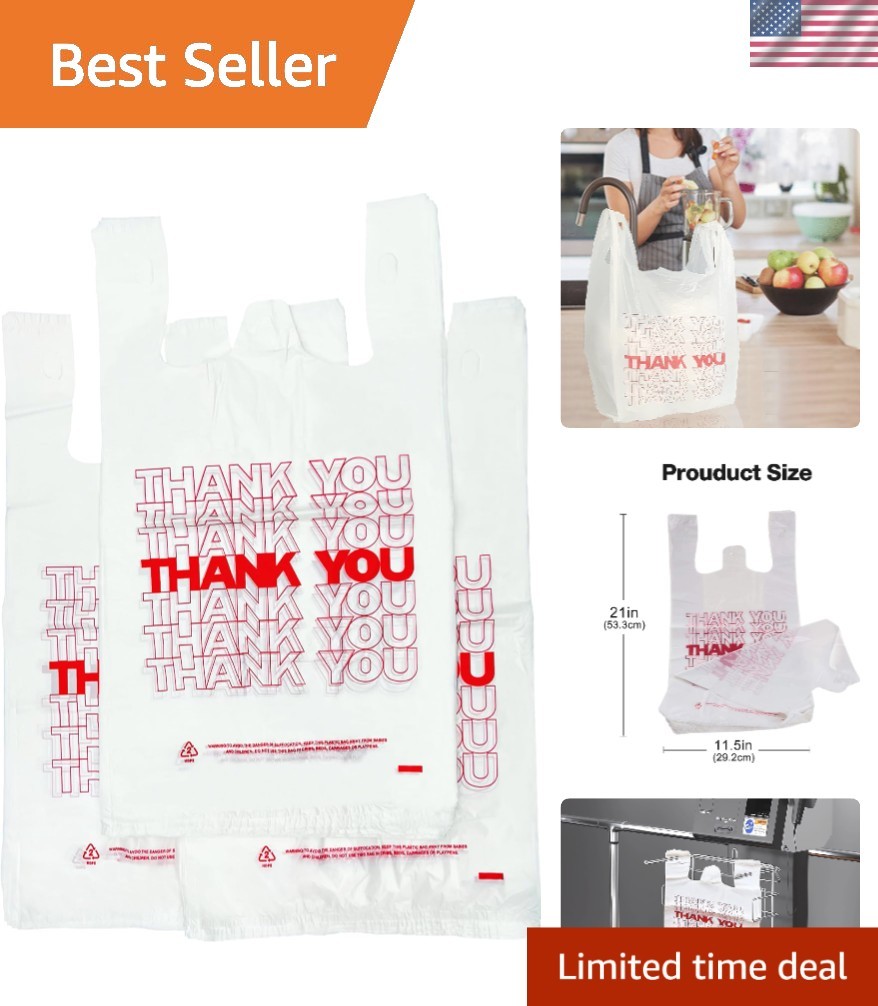 600 Count Thank You Grocery Bags – Durable 15 Mic Reusable & Disposable Style