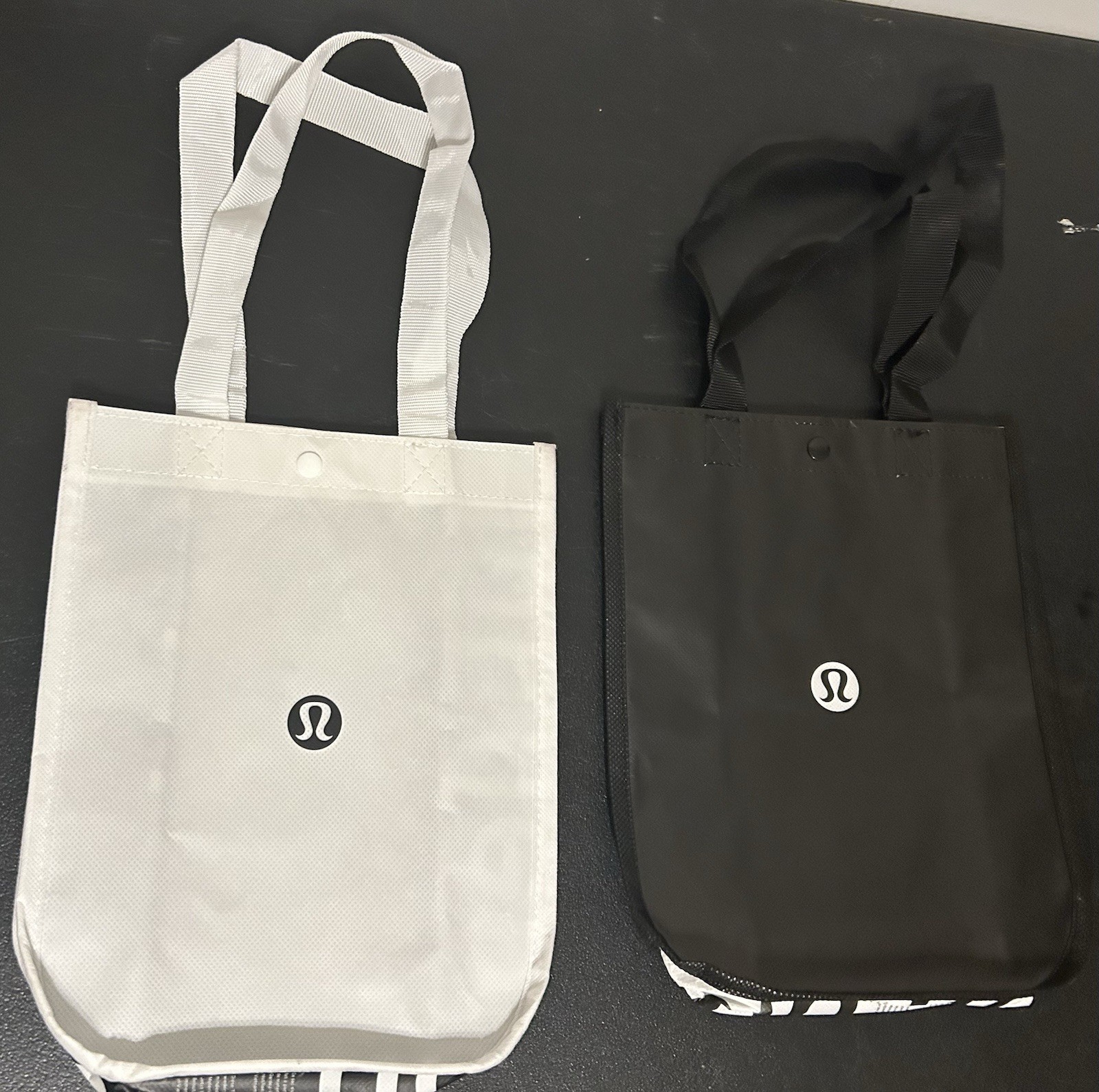 Lot of 2 Lululemon Reusable Shopping Small Tote Bag w/ Nylon Handle Black White