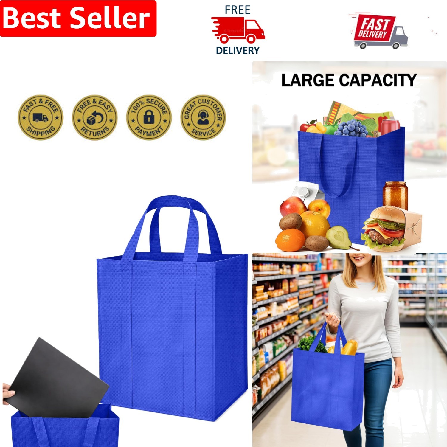 Stylish 15″ Foldable Grocery Tote with 40 lb Capacity – Eco-Friendly Design