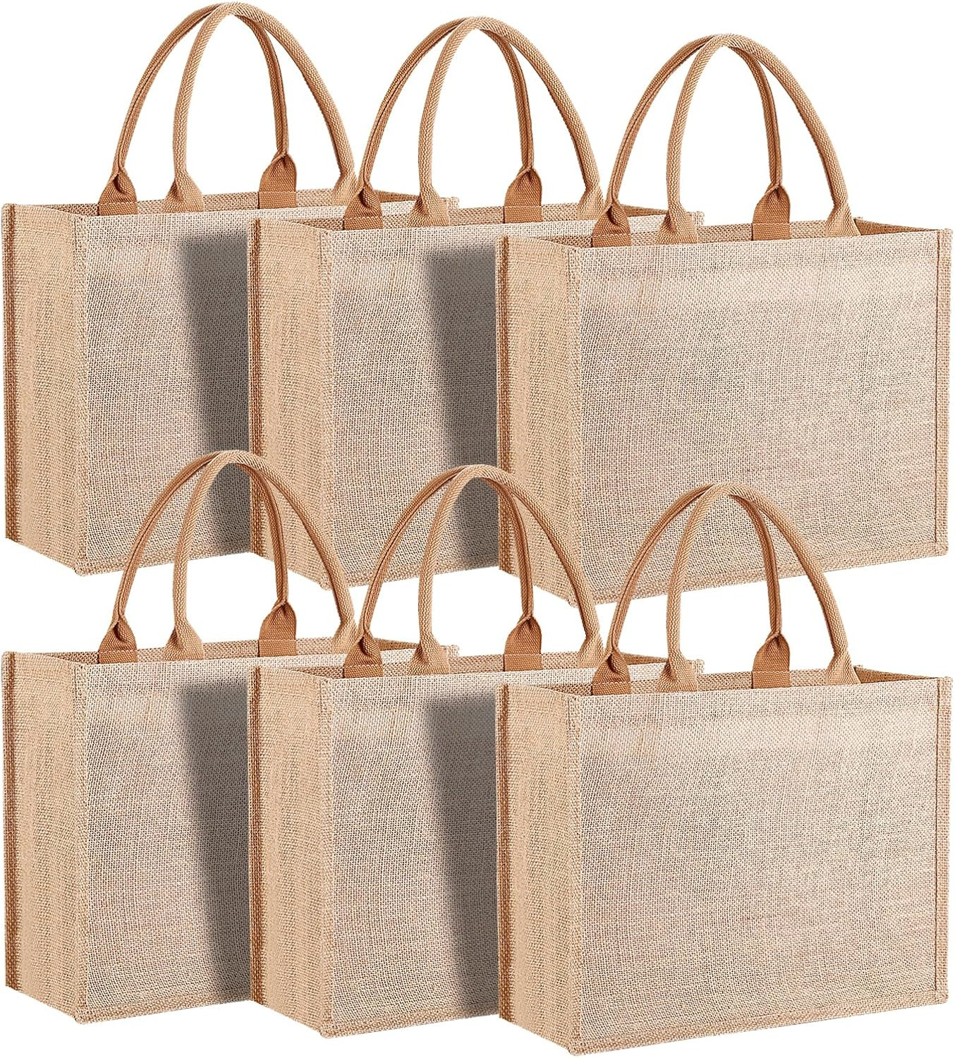 10 Pack Reusable Jute Tote Bags with Handles, 15.1X11.8X5.5 Inch Large Natural B
