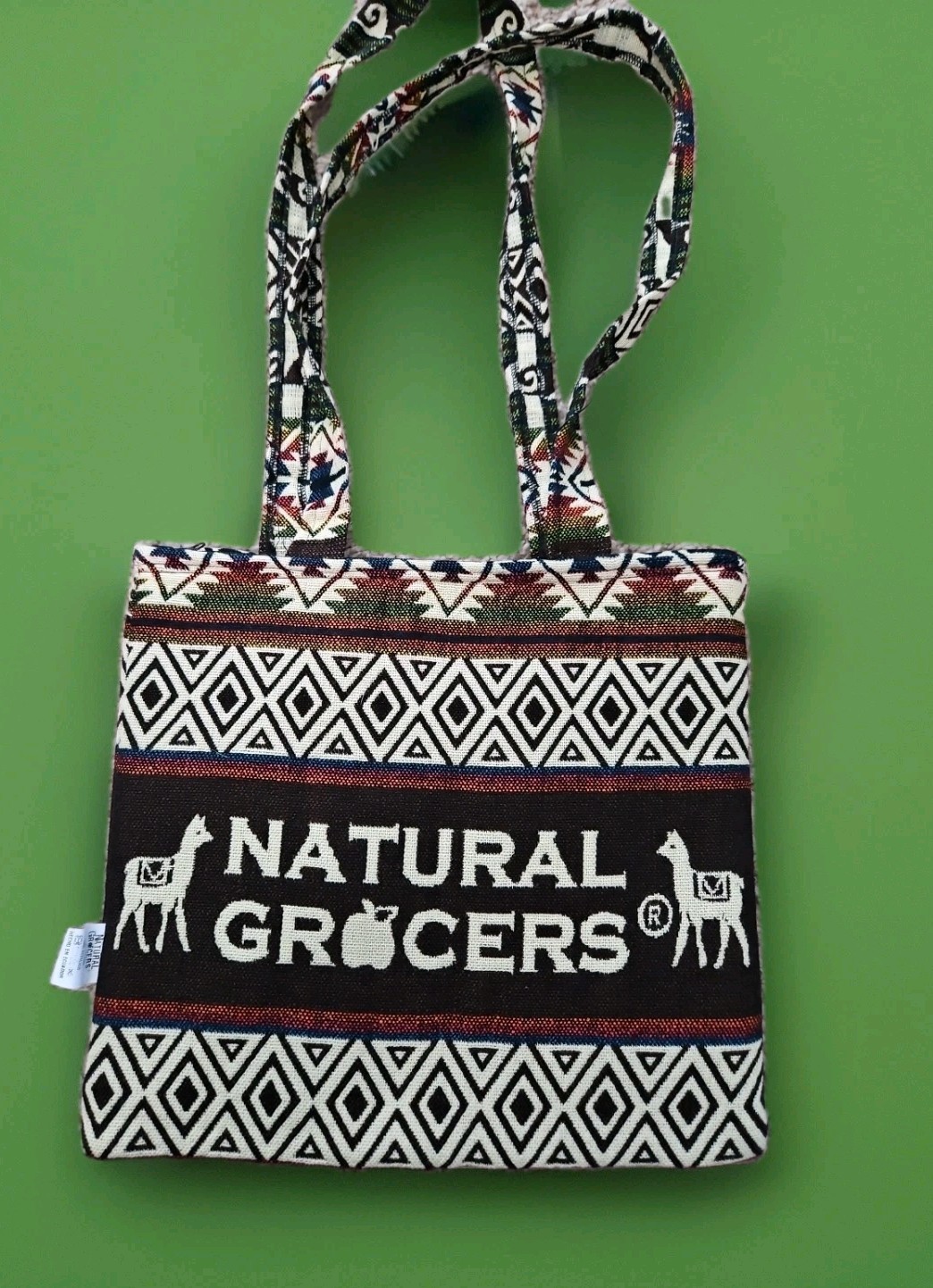 Natural Grocers Alpaca Shopping Bag Tote Woven SW Ecuador Shoulder Strap Lined