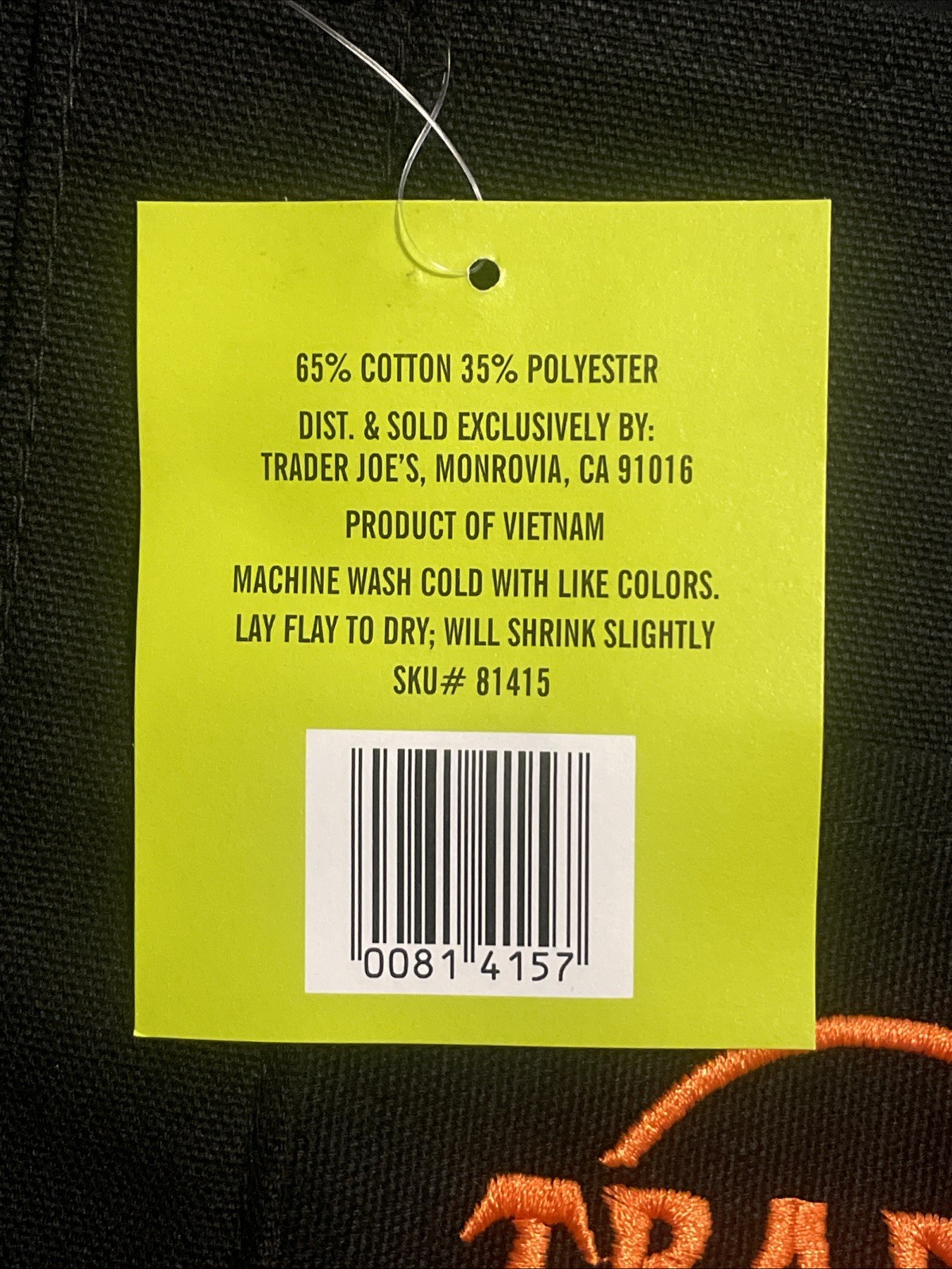 Limited Trader Joe’s Mini Halloween Canvas Tote Bag BLACK W Orange Lettering