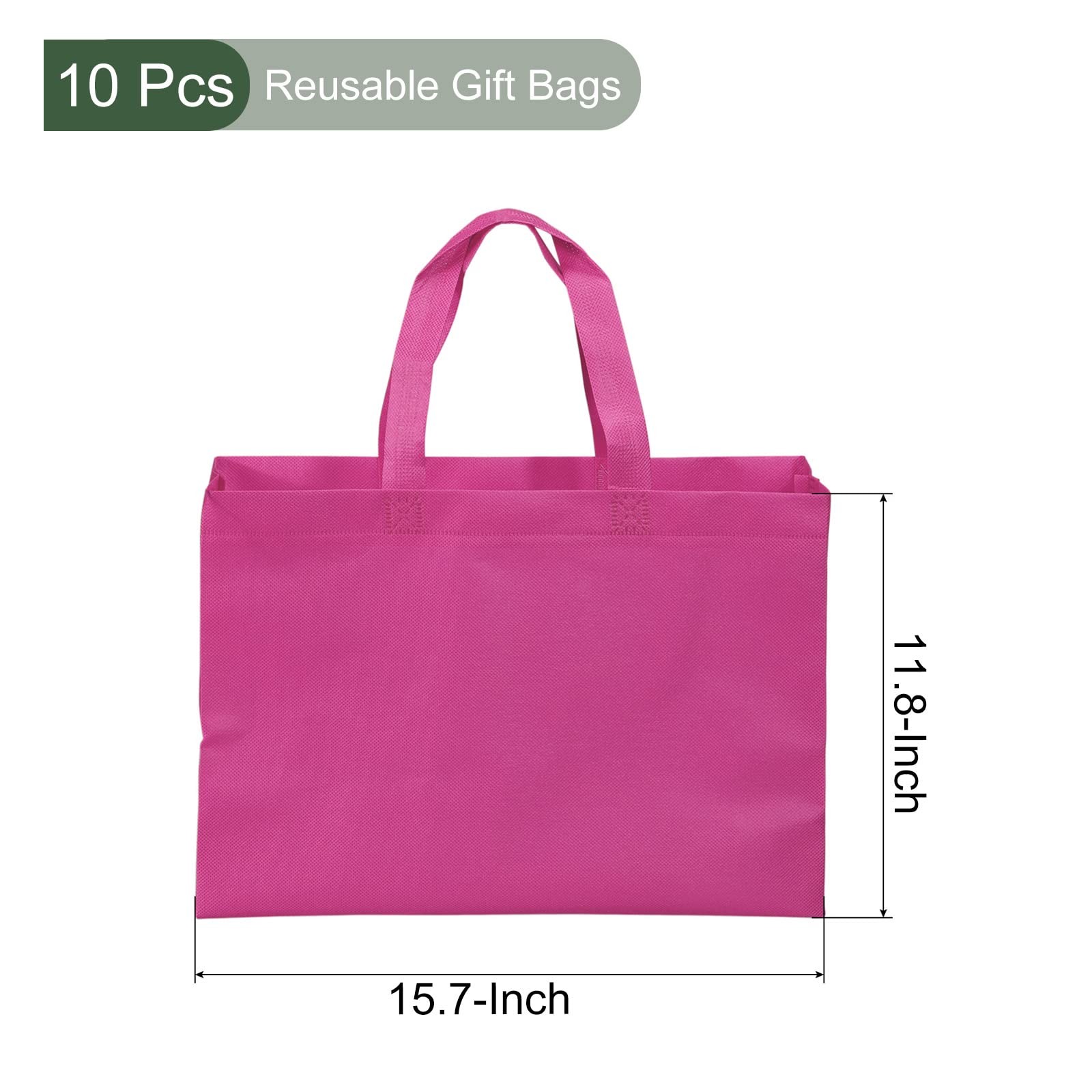10 PCS Reusable Gift Bag DIY Blank NonWoven Tote Bags Rose Red 30x40cm