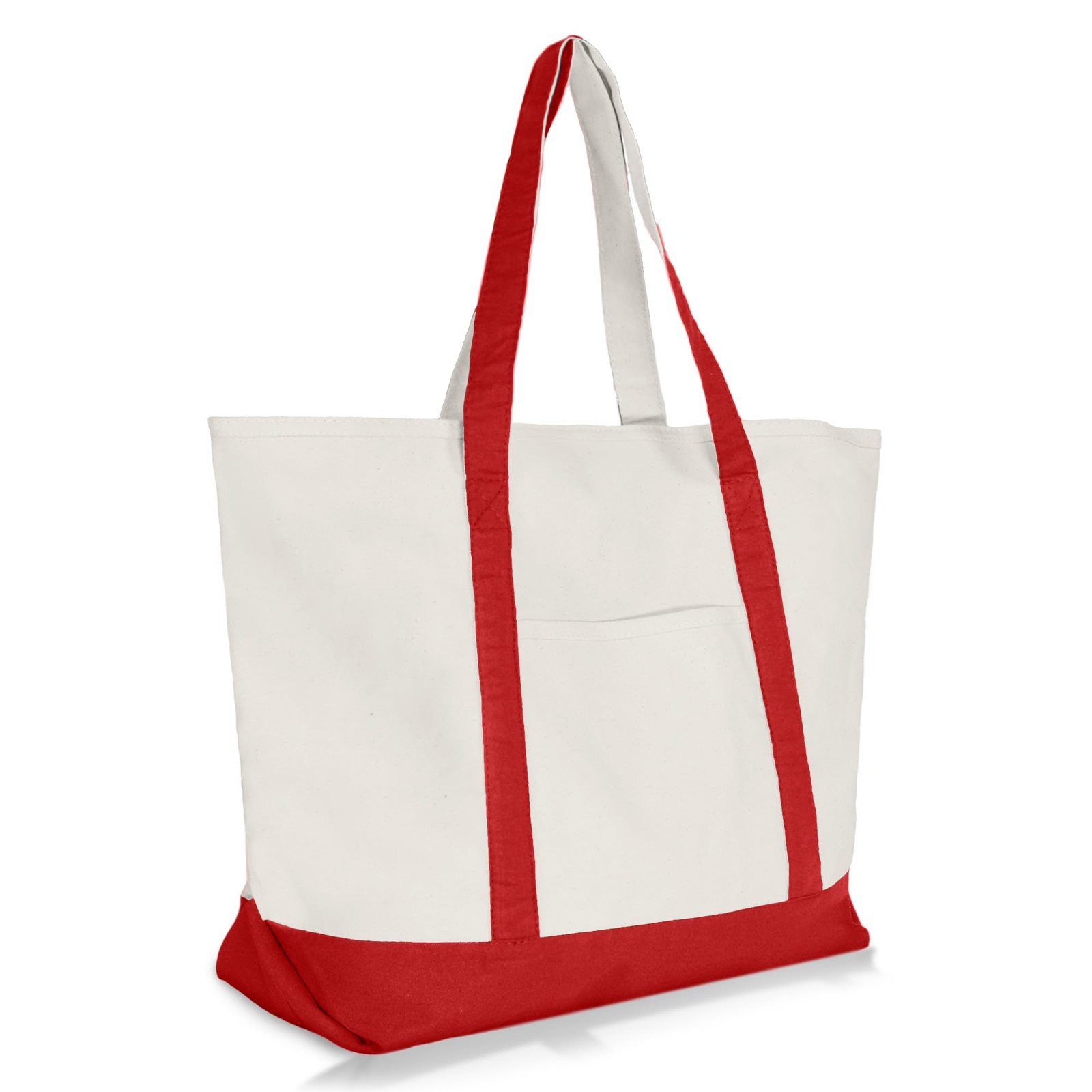 DALIX 22″ Large Cotton Canvas Zippered Shopping Tote Grocery Bag Large, Red