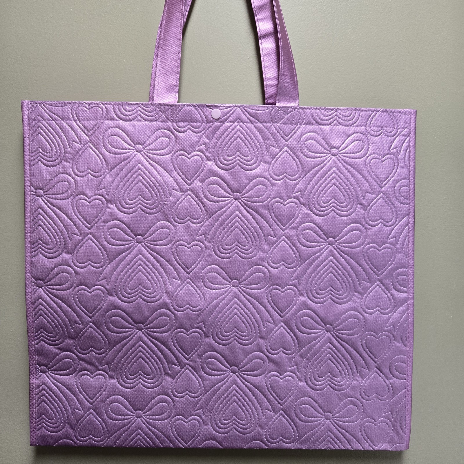 TJ MAXX Beautiful Lilac Quilted Bows Heart Large Reusable Shopping Tote Eco Bag