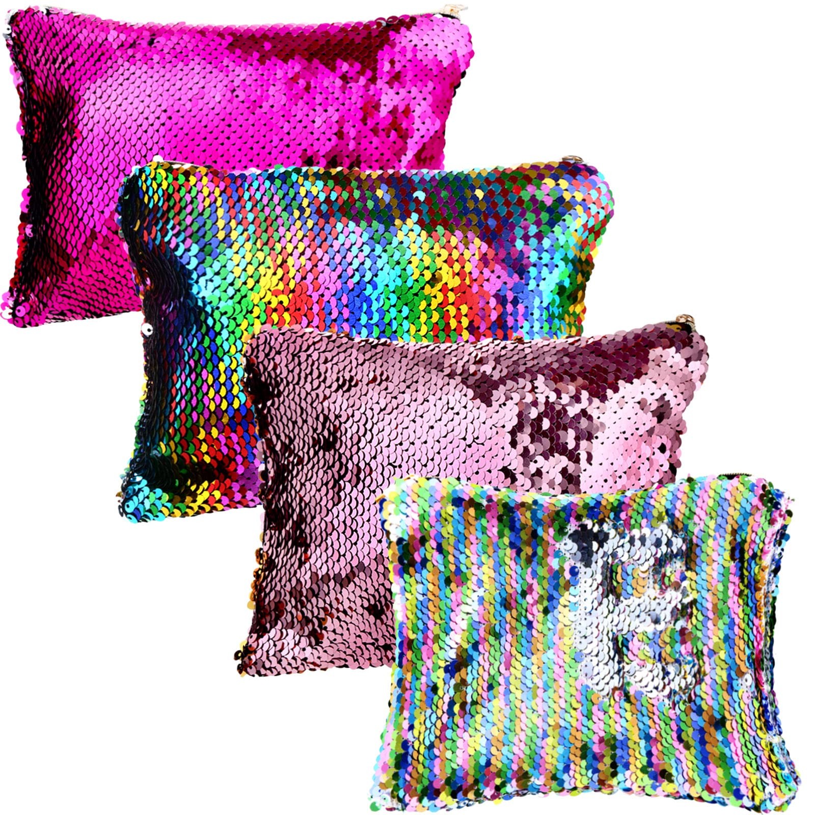 Tatuo 4 Pcs Disco Sequin Makeup Bag 7.68×6.3 Inch (Pack of 4), Assorted