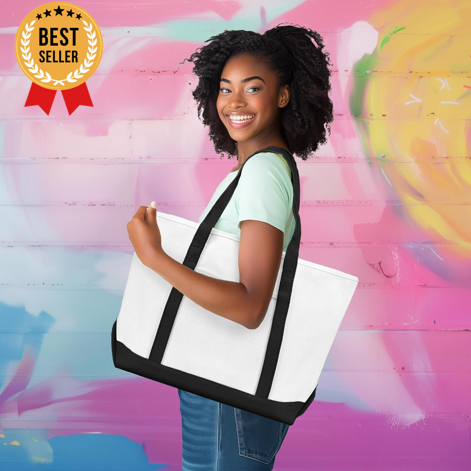 23in Cotton Canvas Tote Bag 24oz Heavy Duty Reusable Shopping Bag Premium