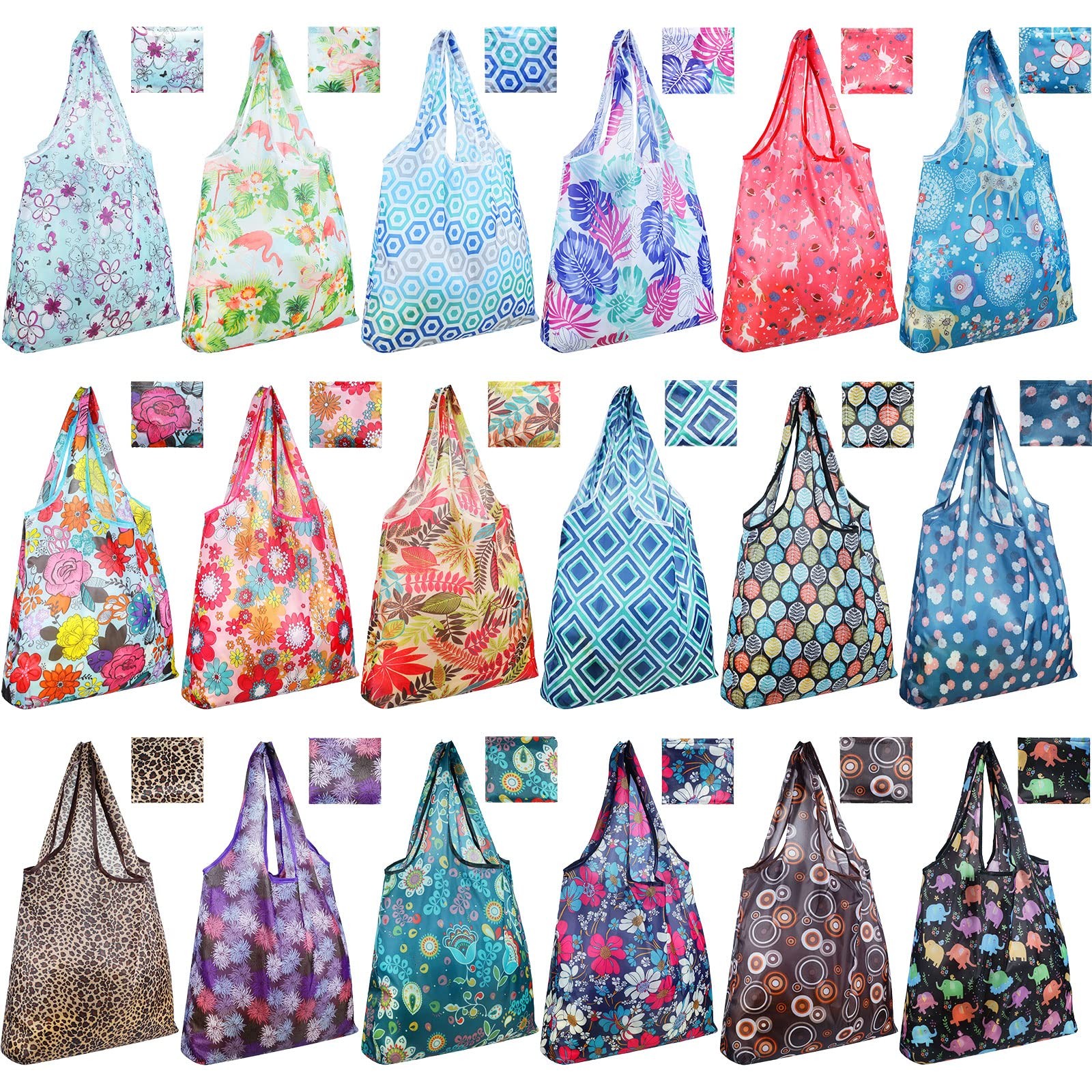 Weewooday 18 Pieces Foldable Reusable Shopping Bags Machine Washable Grocery …