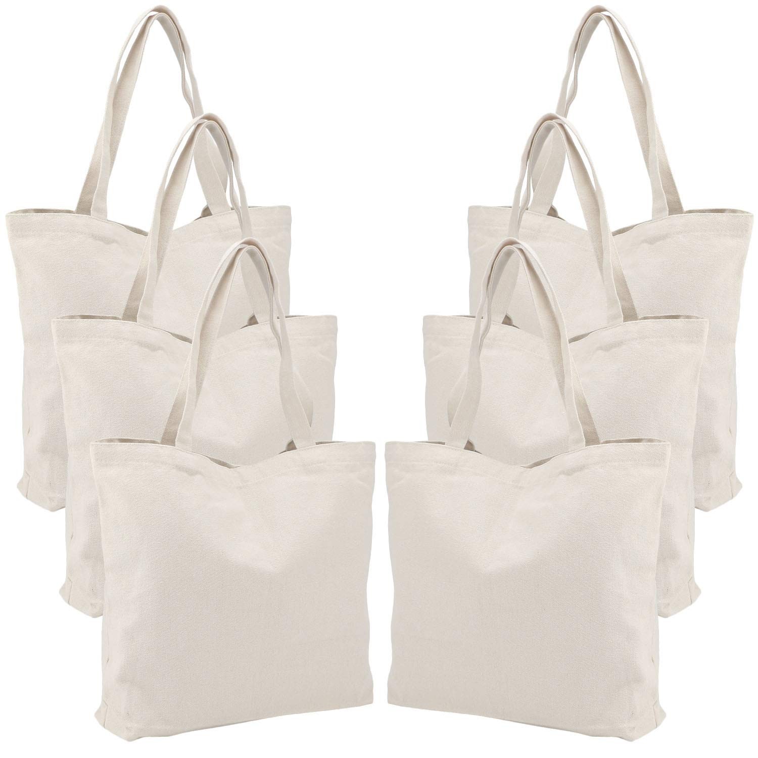 6 Large Canvas Tote Bags 20×15 in Reusable Grocery Bags Heavy Duty Blank Cloth