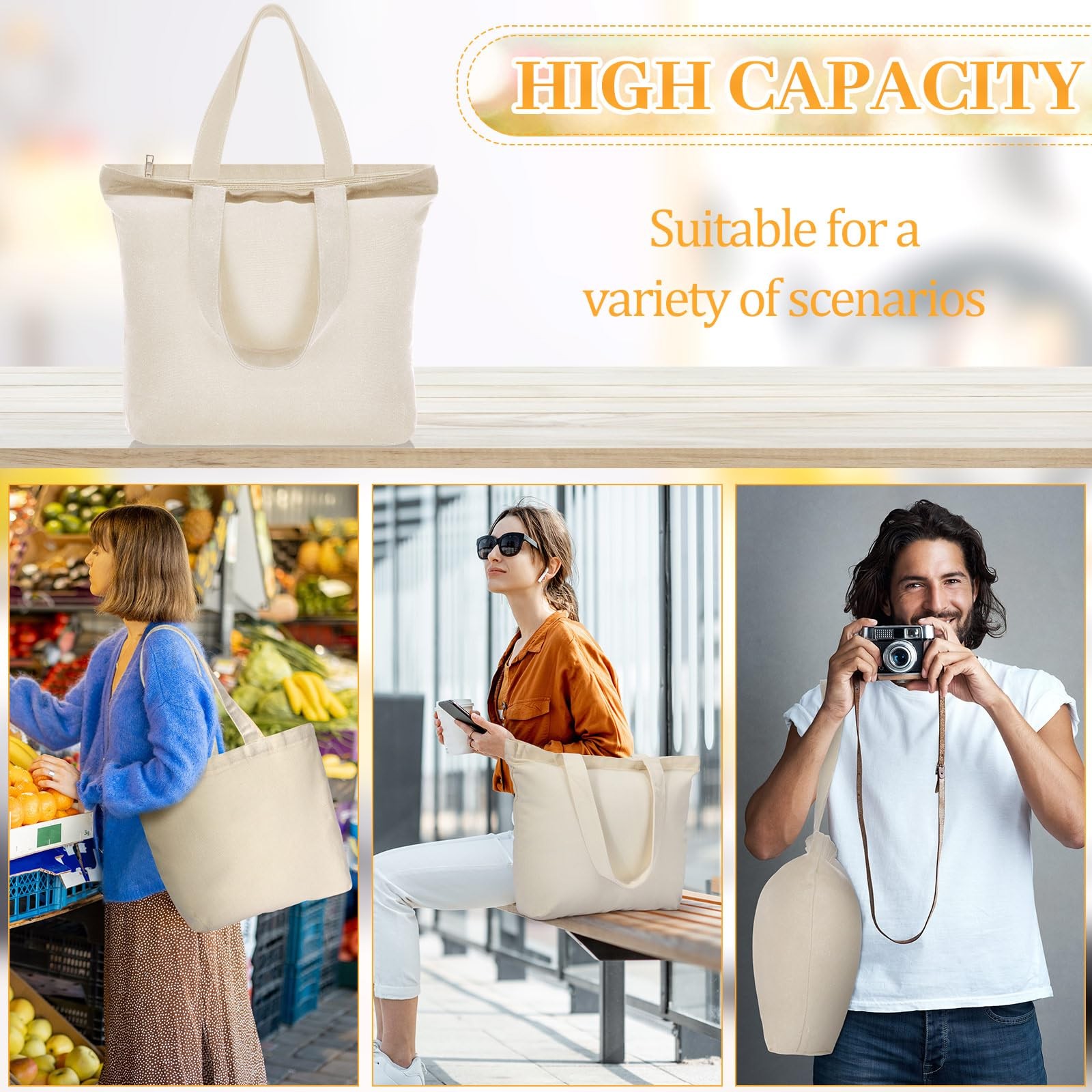 20 Pcs Canvas Tote Bags Bulk 16.5×13.4” Blank Cotton Canvas Bag with Zipper …
