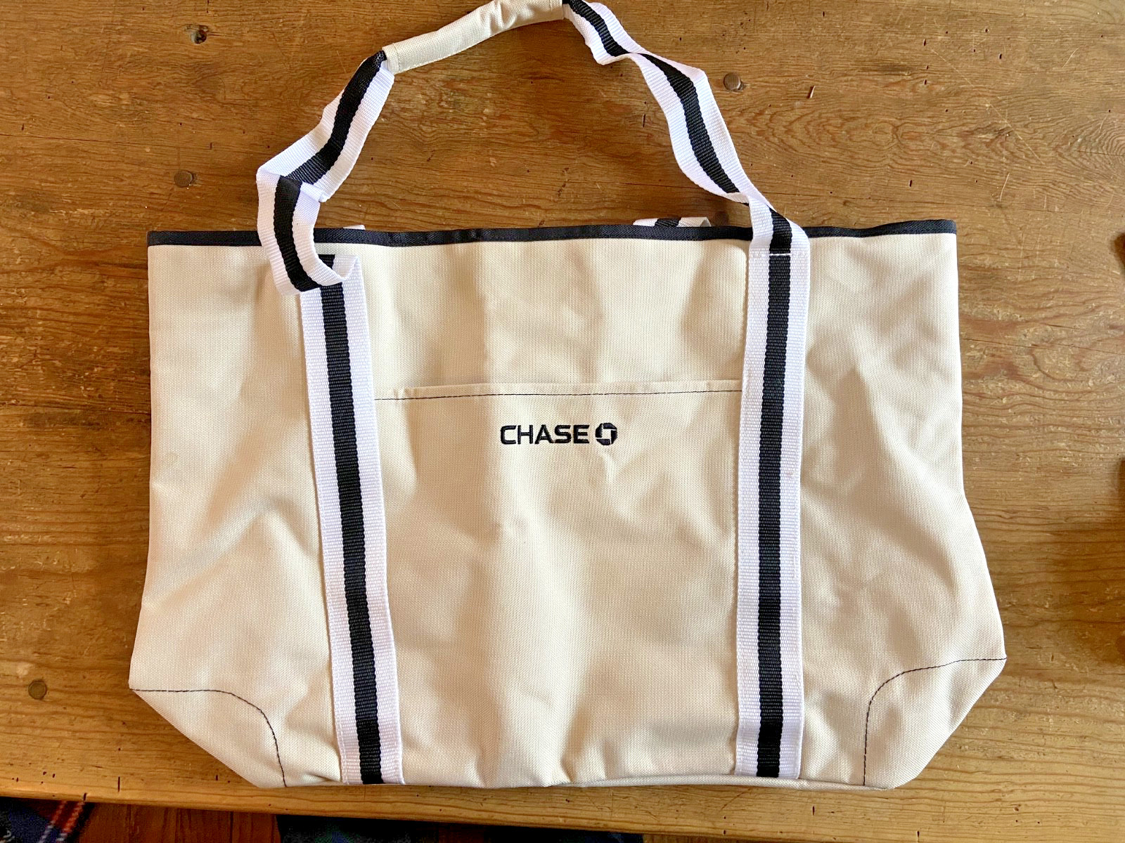 Chase Bank Rare Tote Canvas Reusable Shopping Bag w Outside Pocket FAST SHIP NEW