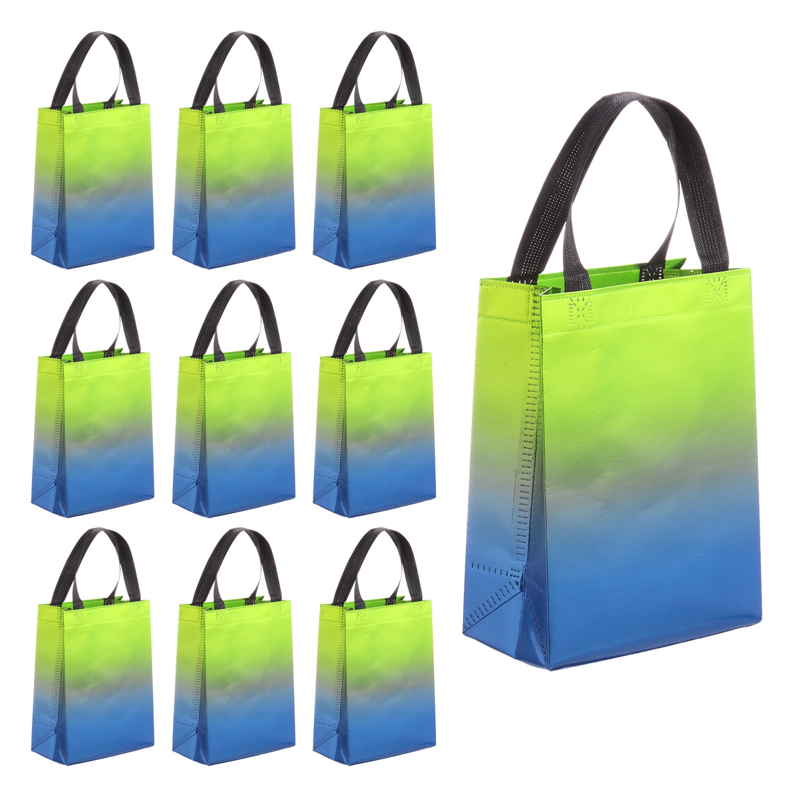 12Pcs Reusable Gift Bags with Handles 7.9 x 9.8 Inch Gradient Blue Green