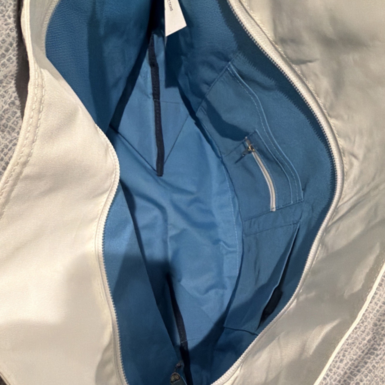 sailorBAGS Striped Canvas Shopping Bag White Blue Zippered Inner Pockets